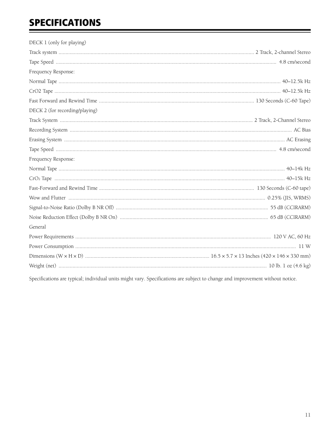 RCA SCT-520 manual Specifications 
