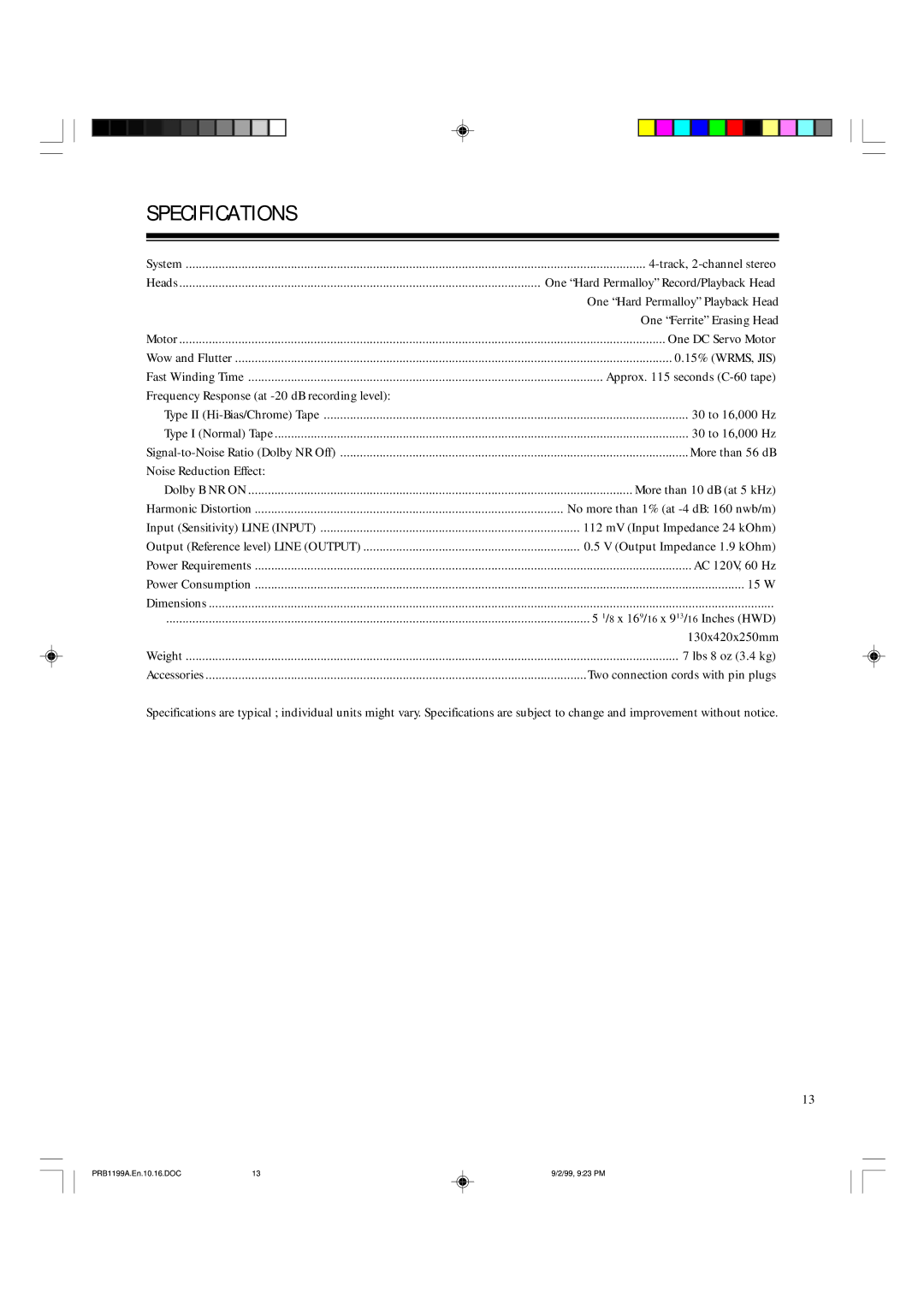 RCA SCT-530 owner manual Specifications 