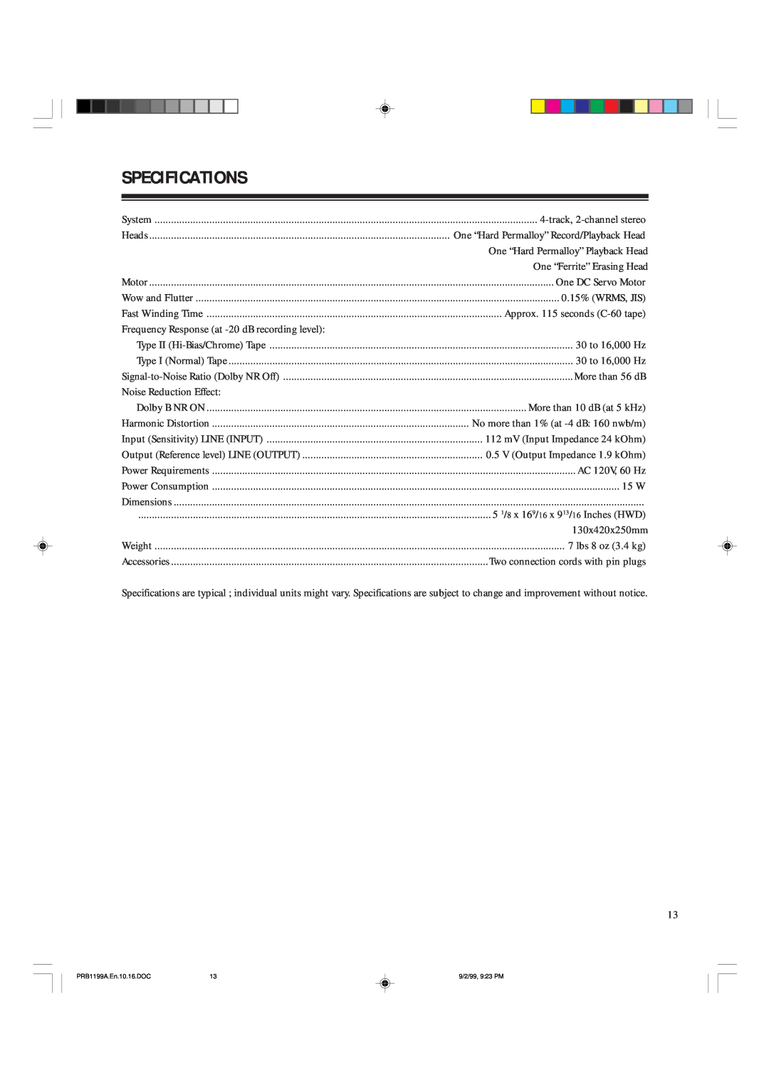 RCA SCT-530 owner manual Specifications 