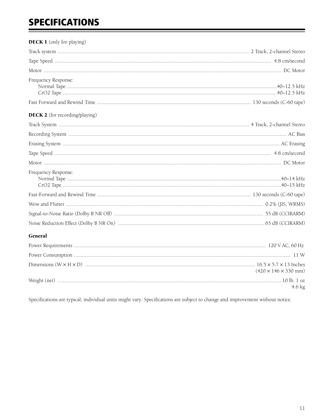 RCA SCT-550 owner manual Specifications, General 