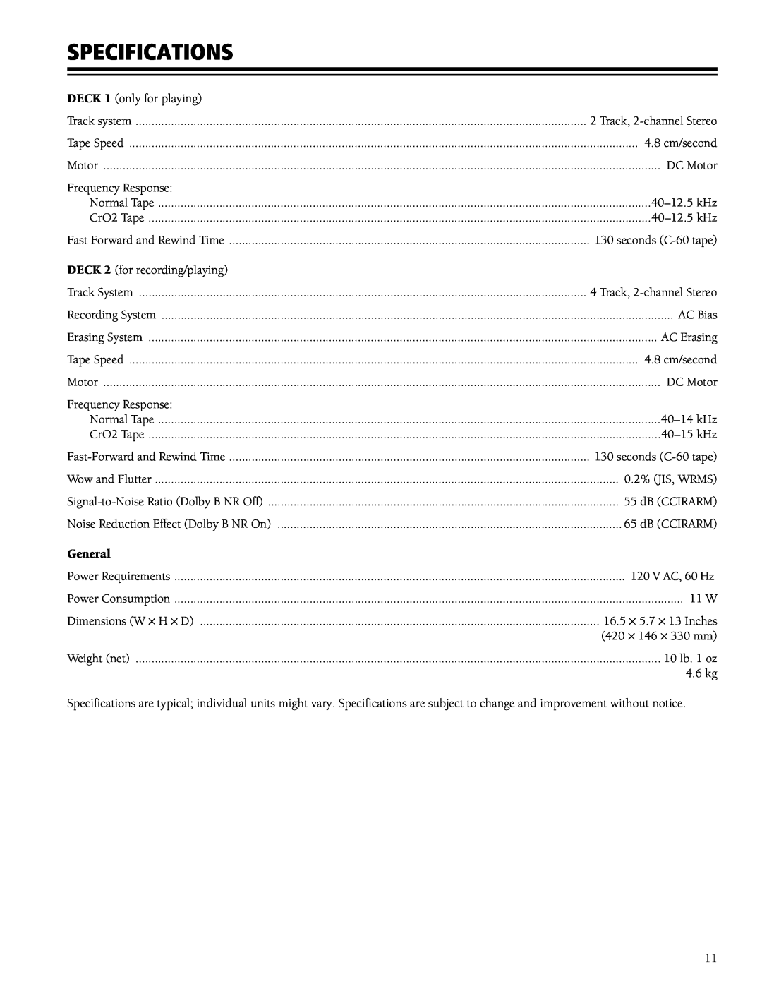 RCA SCT-550 owner manual Specifications, General 