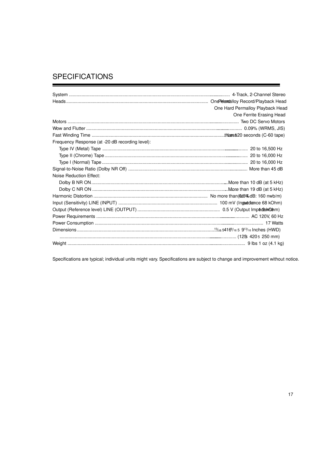 RCA SCT-560 owner manual Specifications 