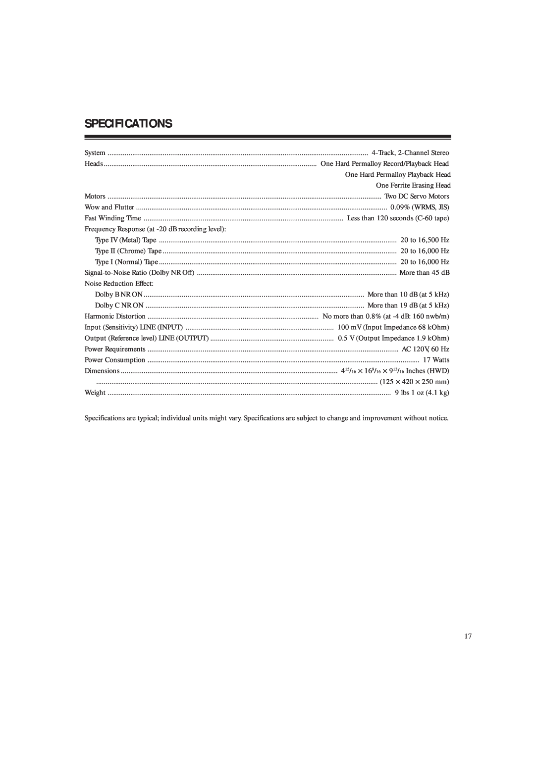 RCA SCT-560 owner manual Specifications 