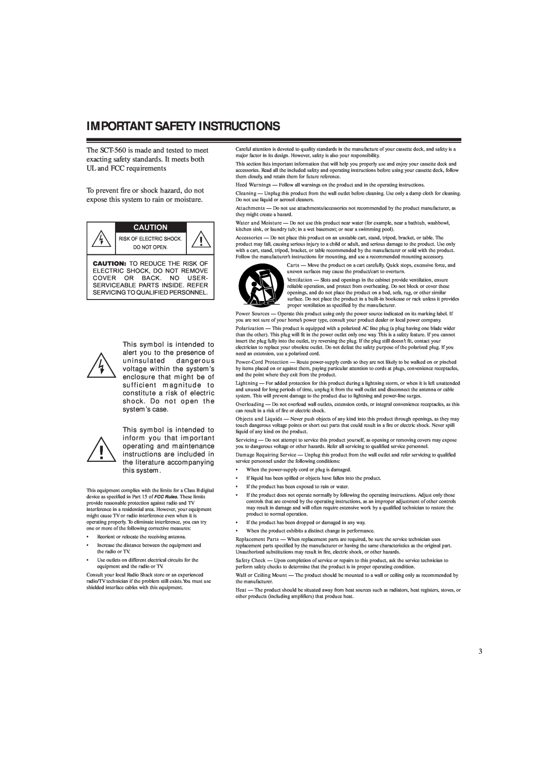 RCA SCT-560 owner manual Important Safety Instructions 