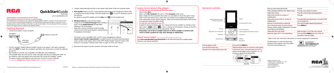 RCA SL50 Series quick start Learn more about the player, General controls, Getting Started 