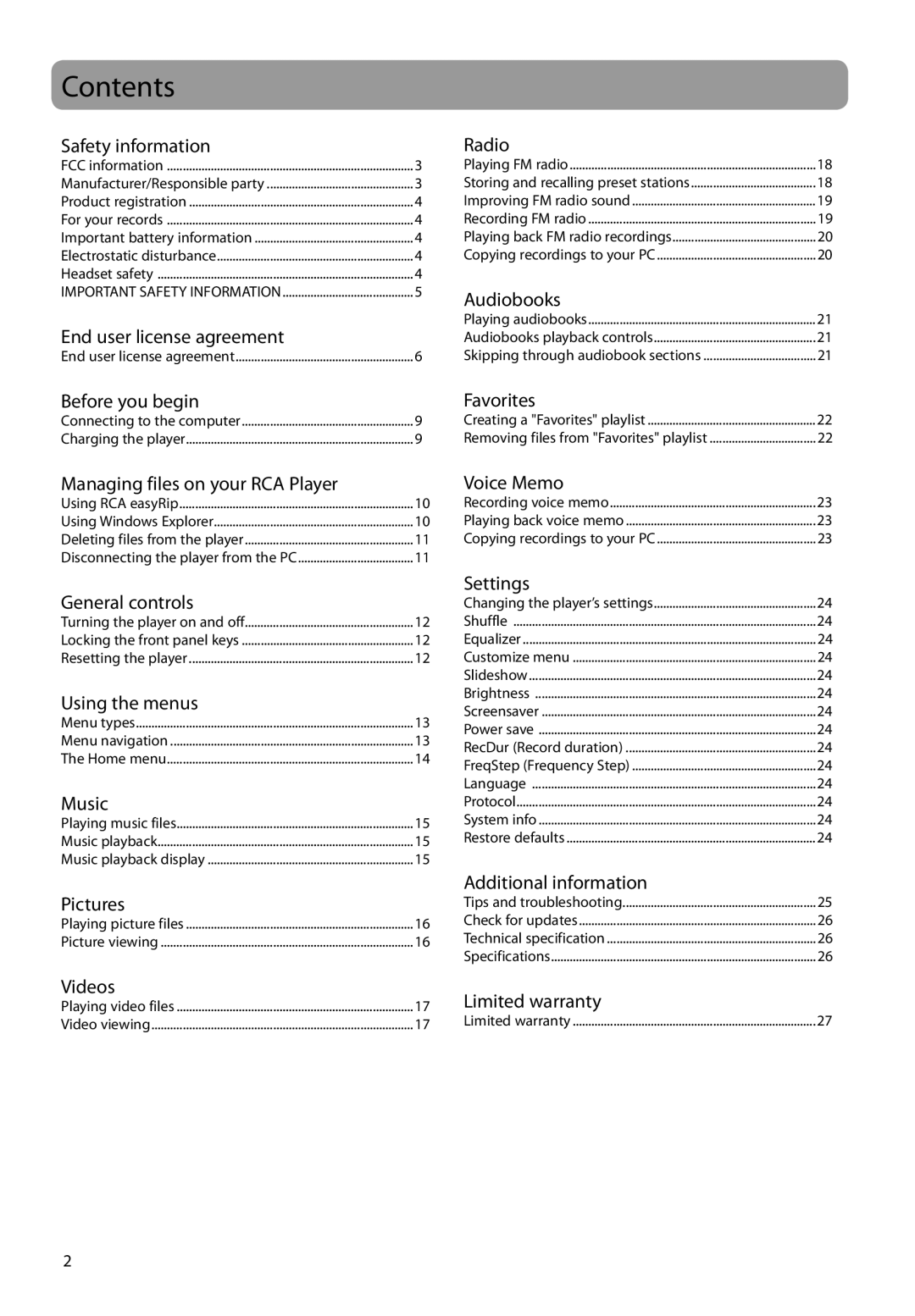 RCA SL5016, SLC5016, SLC5008, SL5004, SLC5004, SL5008 user manual Contents 