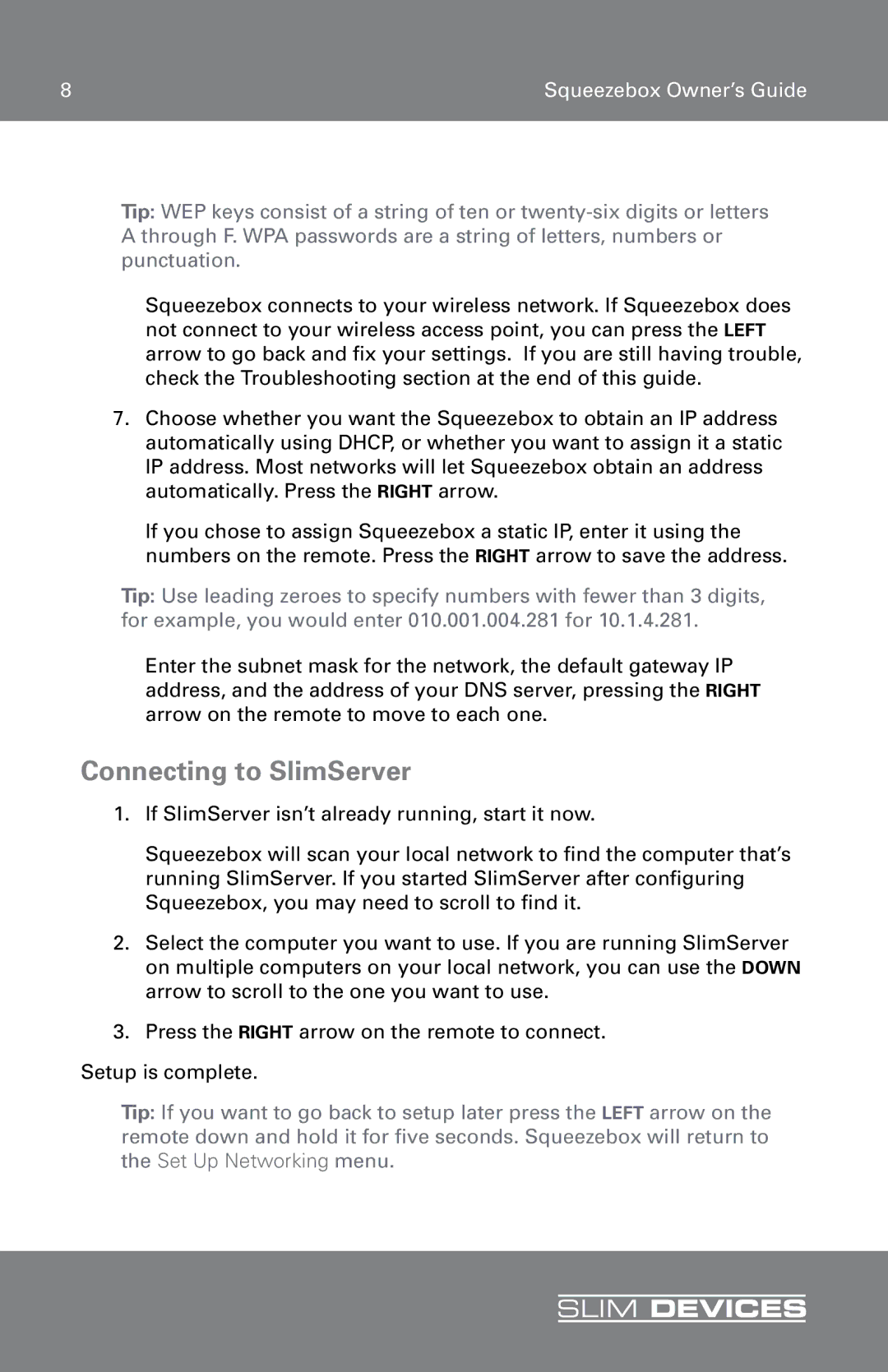 RCA SLIM DEVICE manual Connecting to SlimServer 