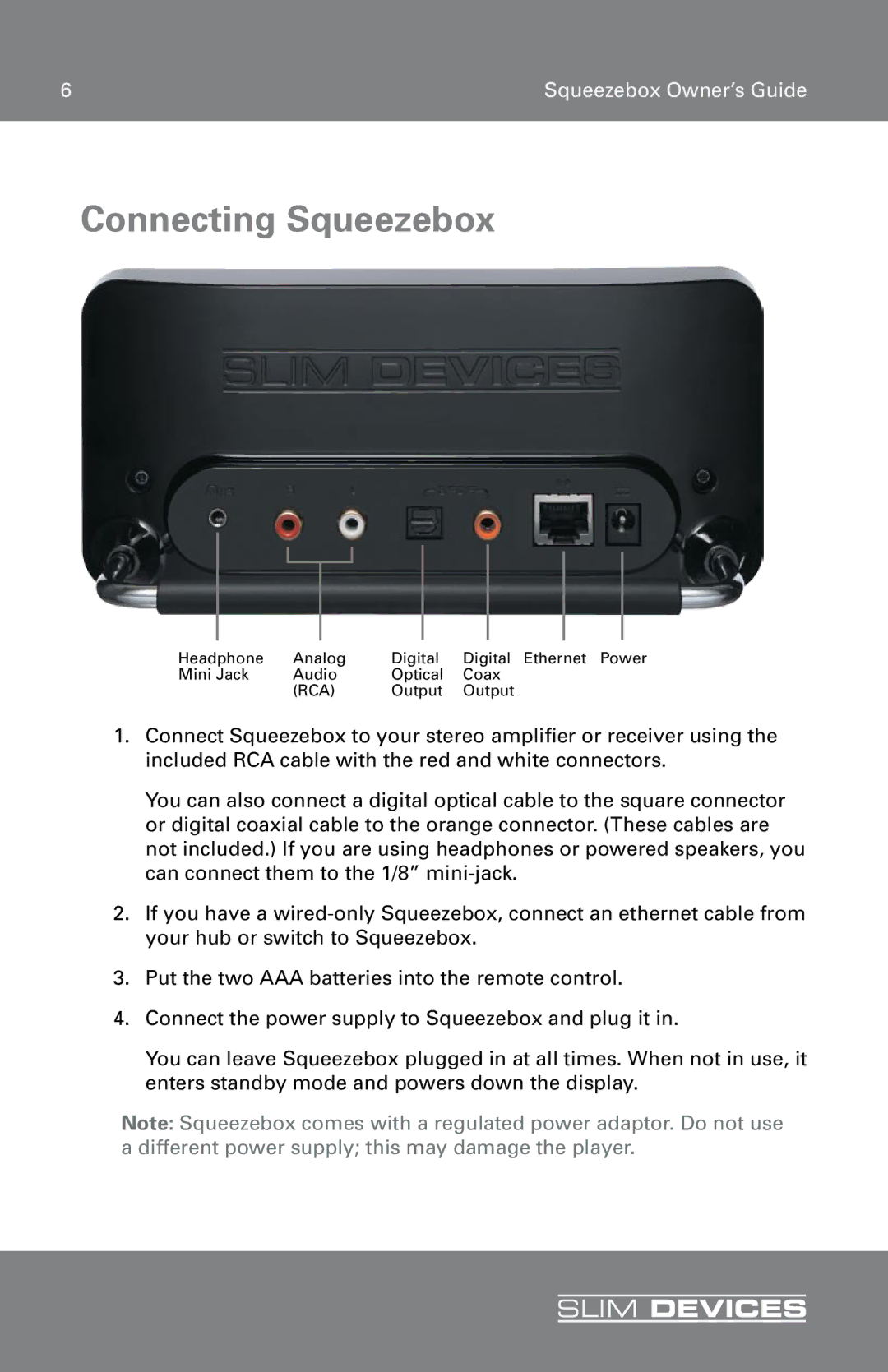 RCA SLIM DEVICE manual Connecting Squeezebox 