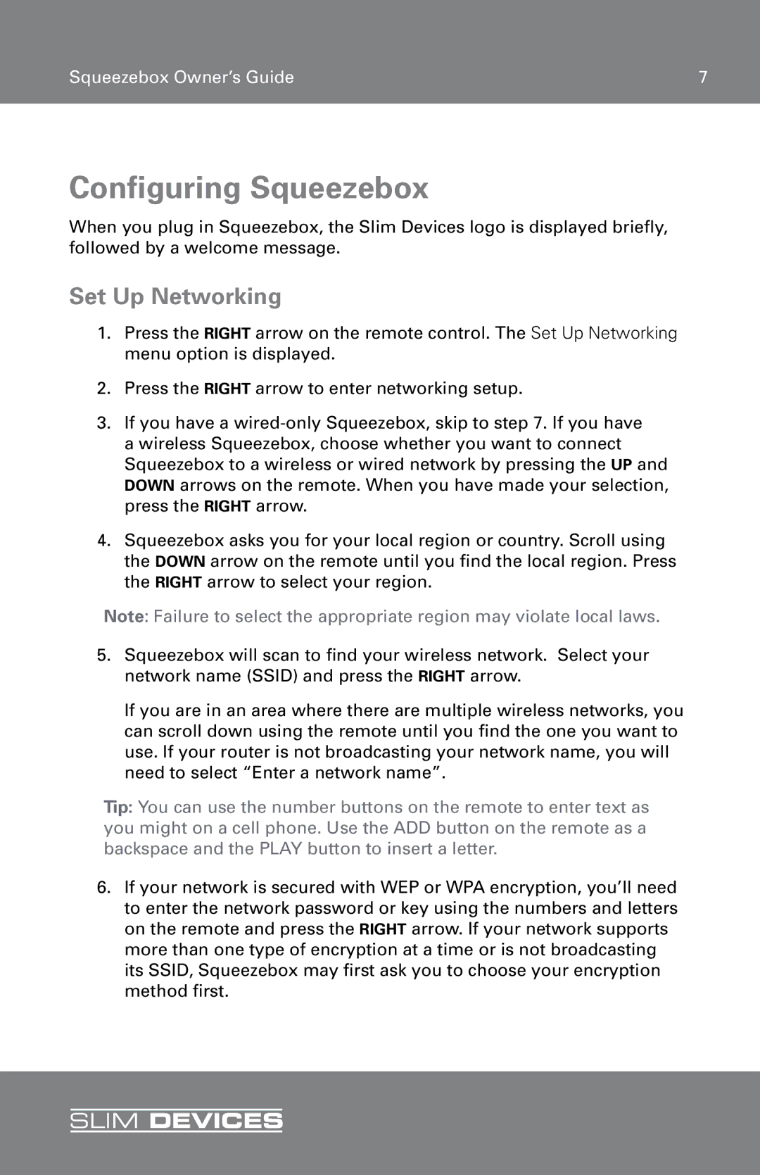 RCA SLIM DEVICE manual Configuring Squeezebox, Set Up Networking 