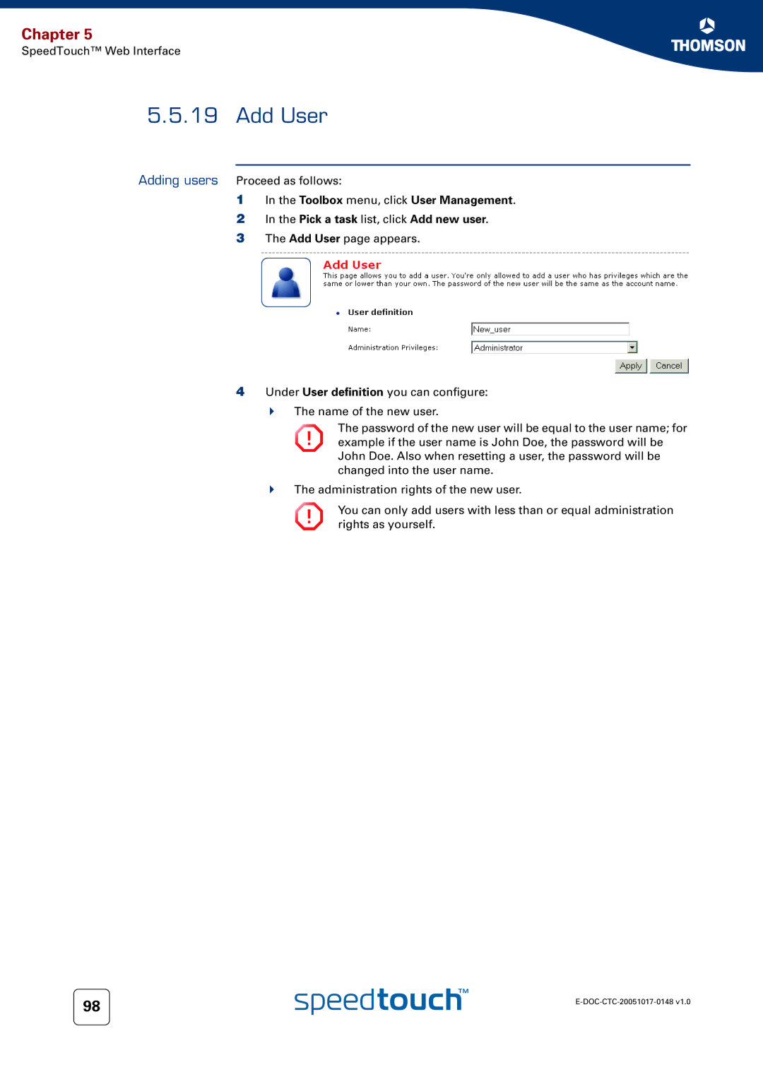 RCA SpeedTouchTM706 manual Add User 