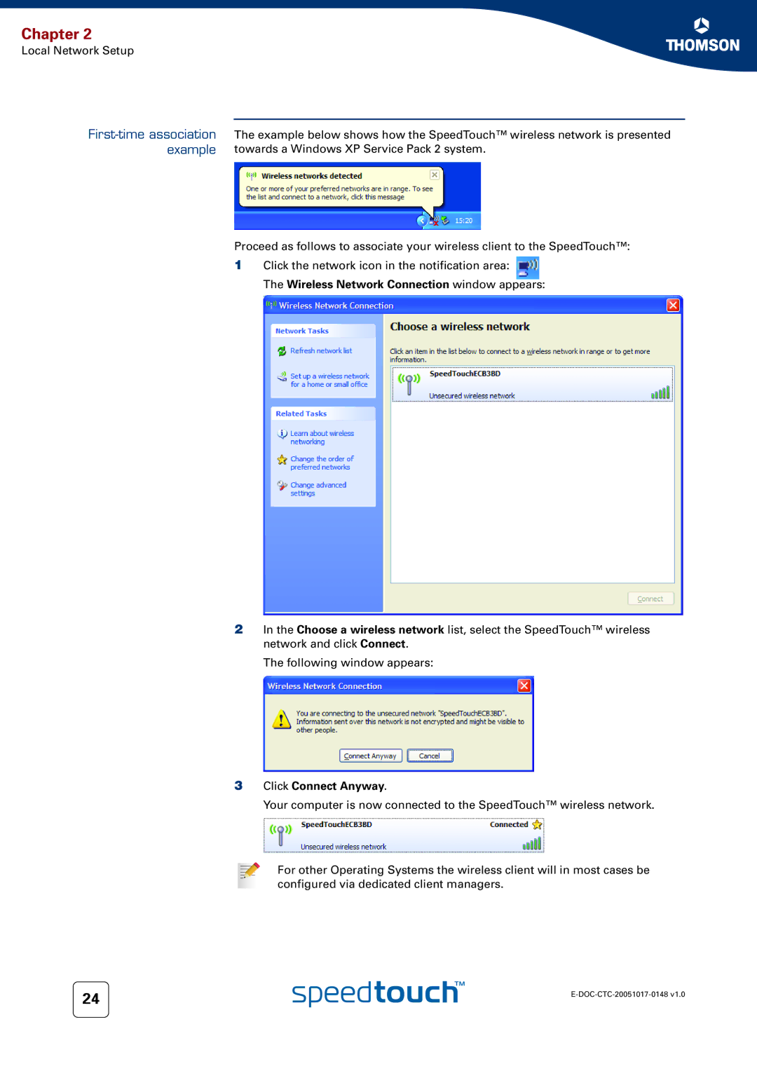 RCA SpeedTouchTM706 manual First-time association example, Click Connect Anyway 