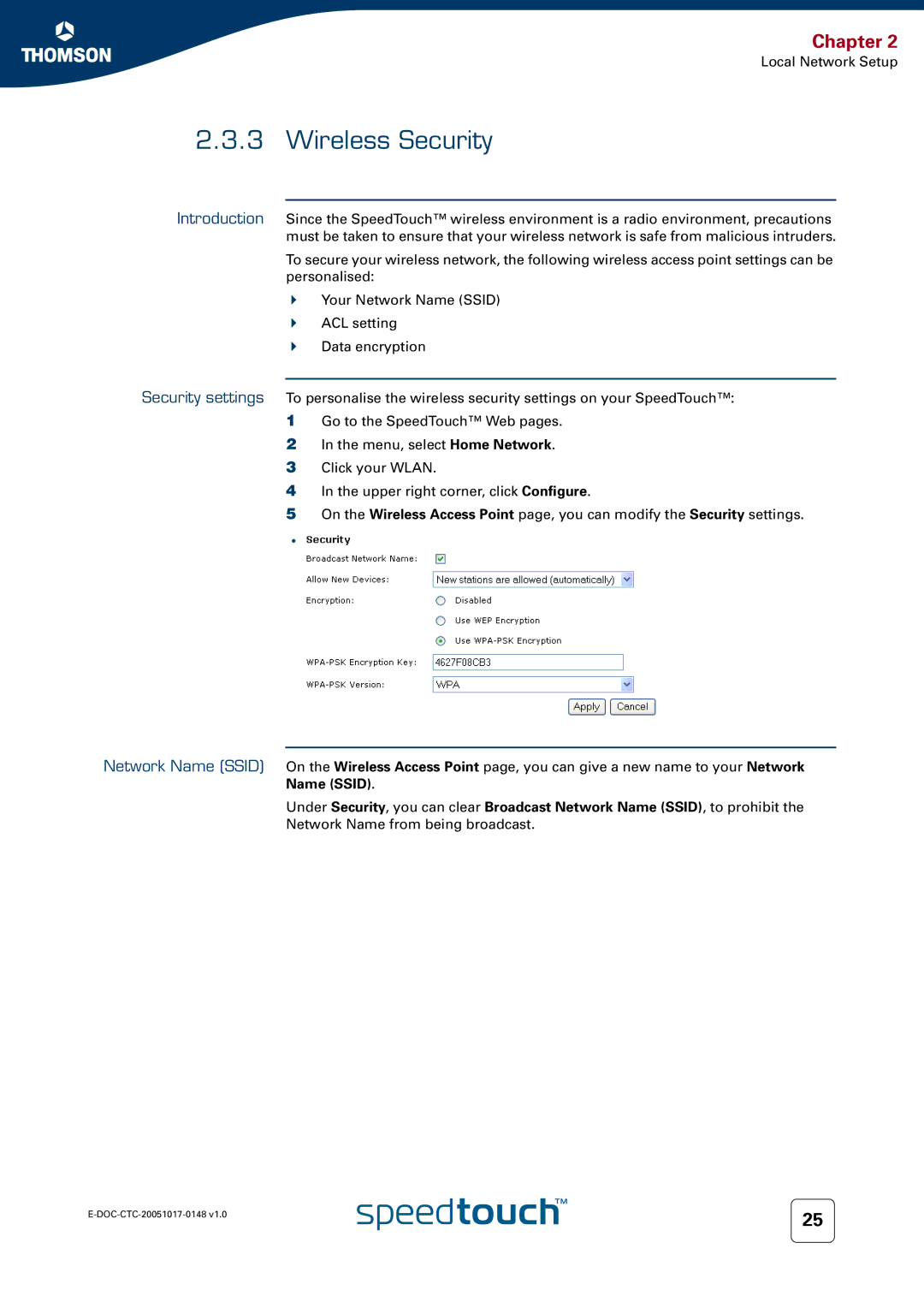 RCA SpeedTouchTM706 manual Wireless Security, Name Ssid 