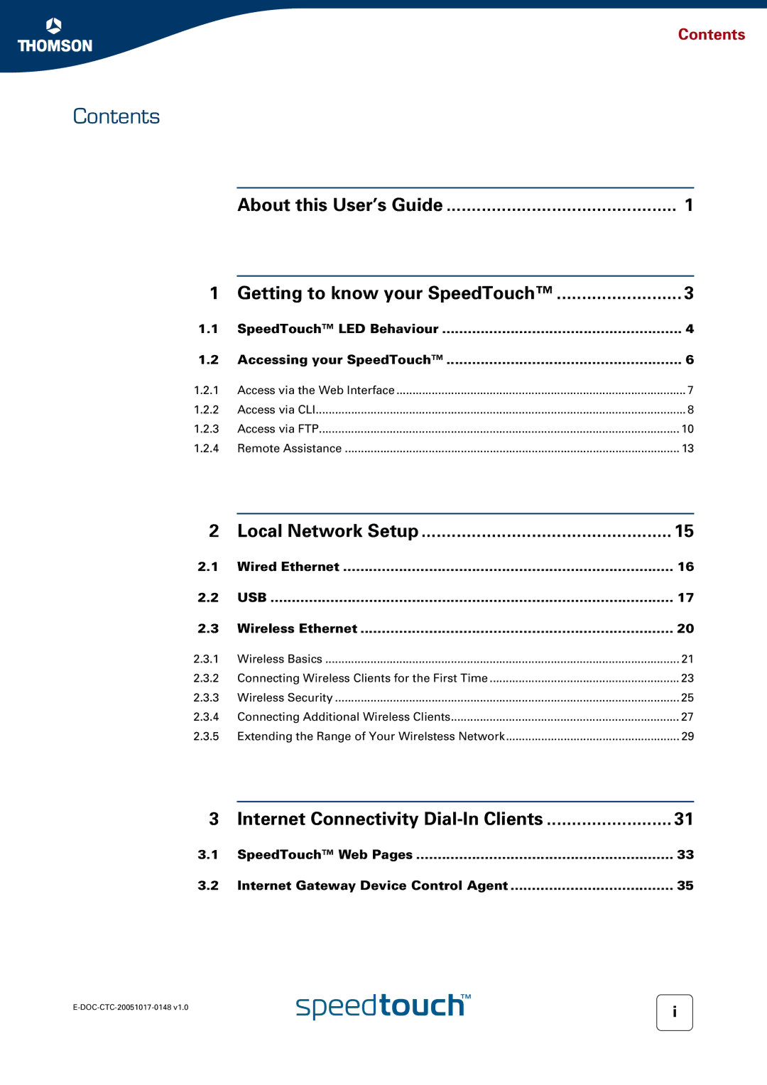 RCA SpeedTouchTM706 manual Contents 