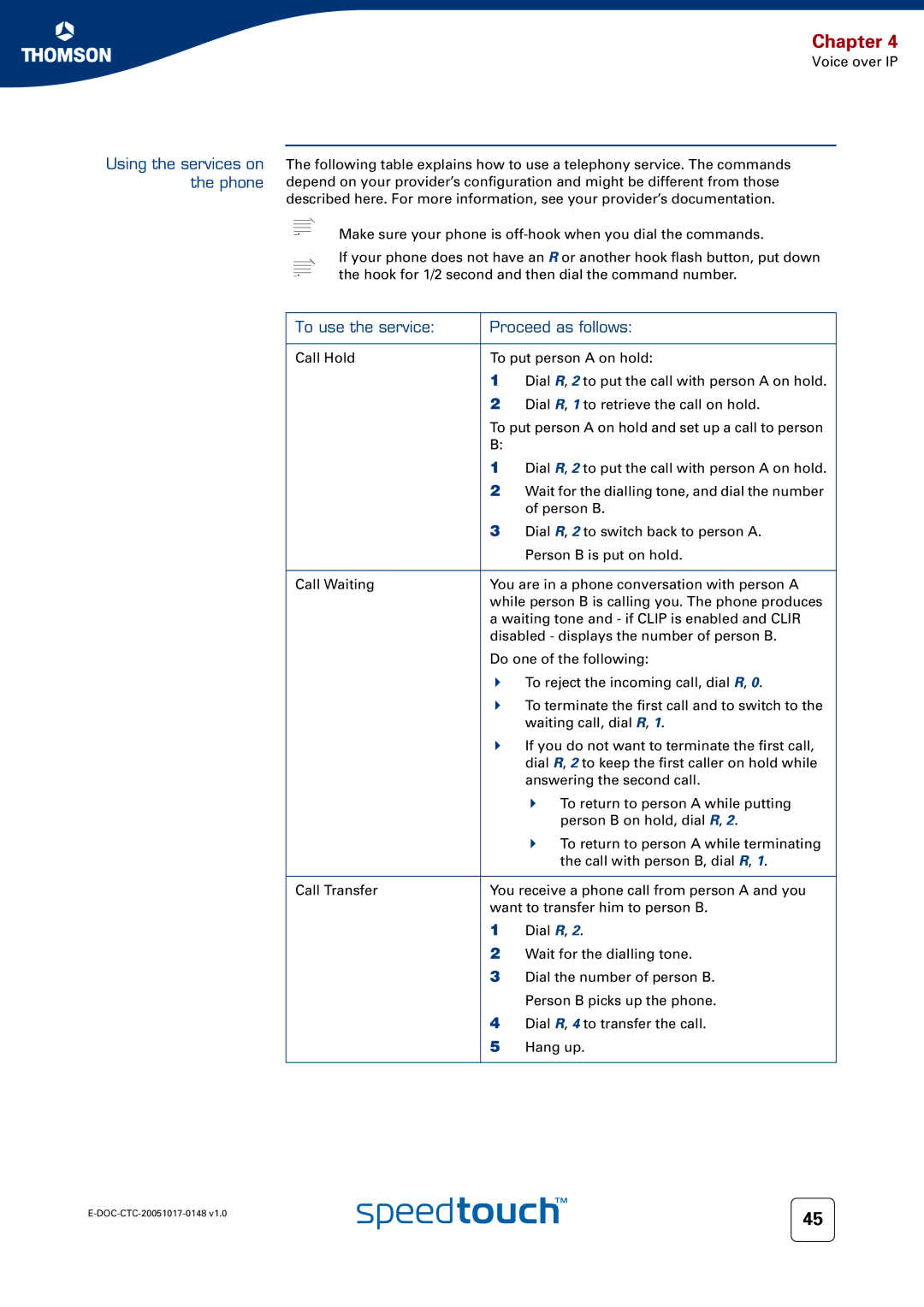 RCA SpeedTouchTM706 manual Using the services on the phone, To use the service Proceed as follows 