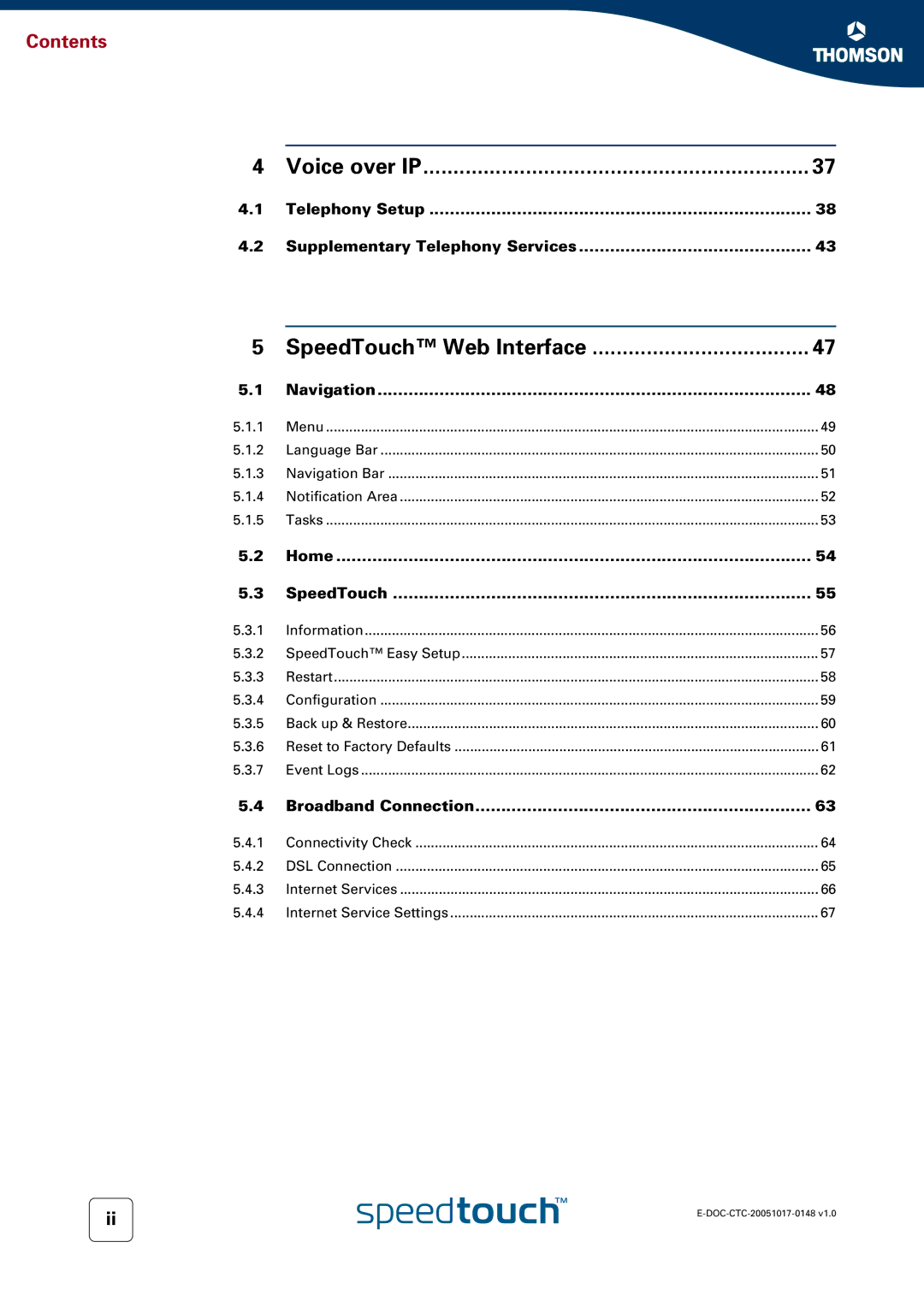 RCA SpeedTouchTM706 manual Voice over IP 