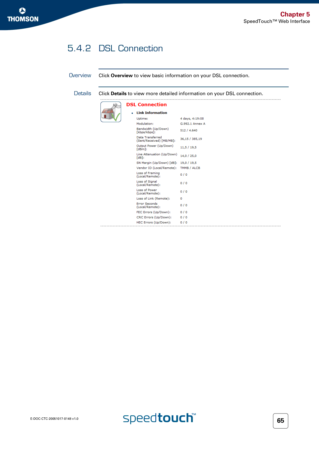 RCA SpeedTouchTM706 manual DSL Connection 