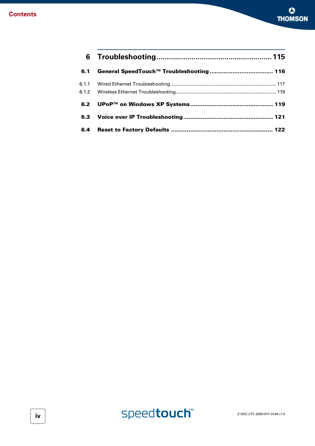 RCA SpeedTouchTM706 manual Troubleshooting 