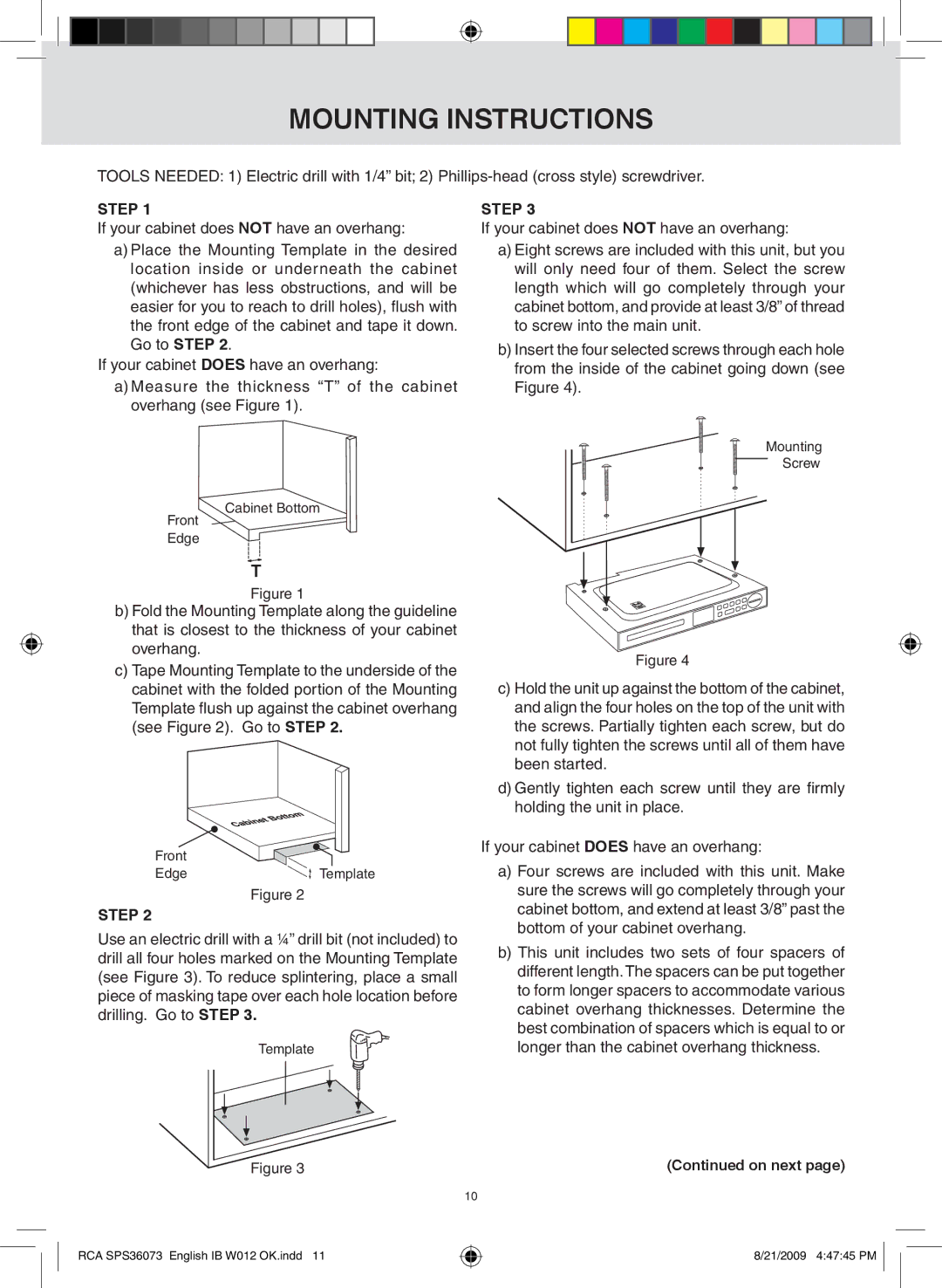 RCA SPS36073 owner manual Mounting instructions, Step 