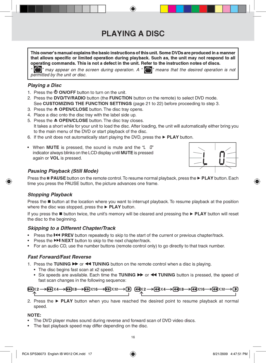 RCA SPS36073 owner manual Playing a Disc 