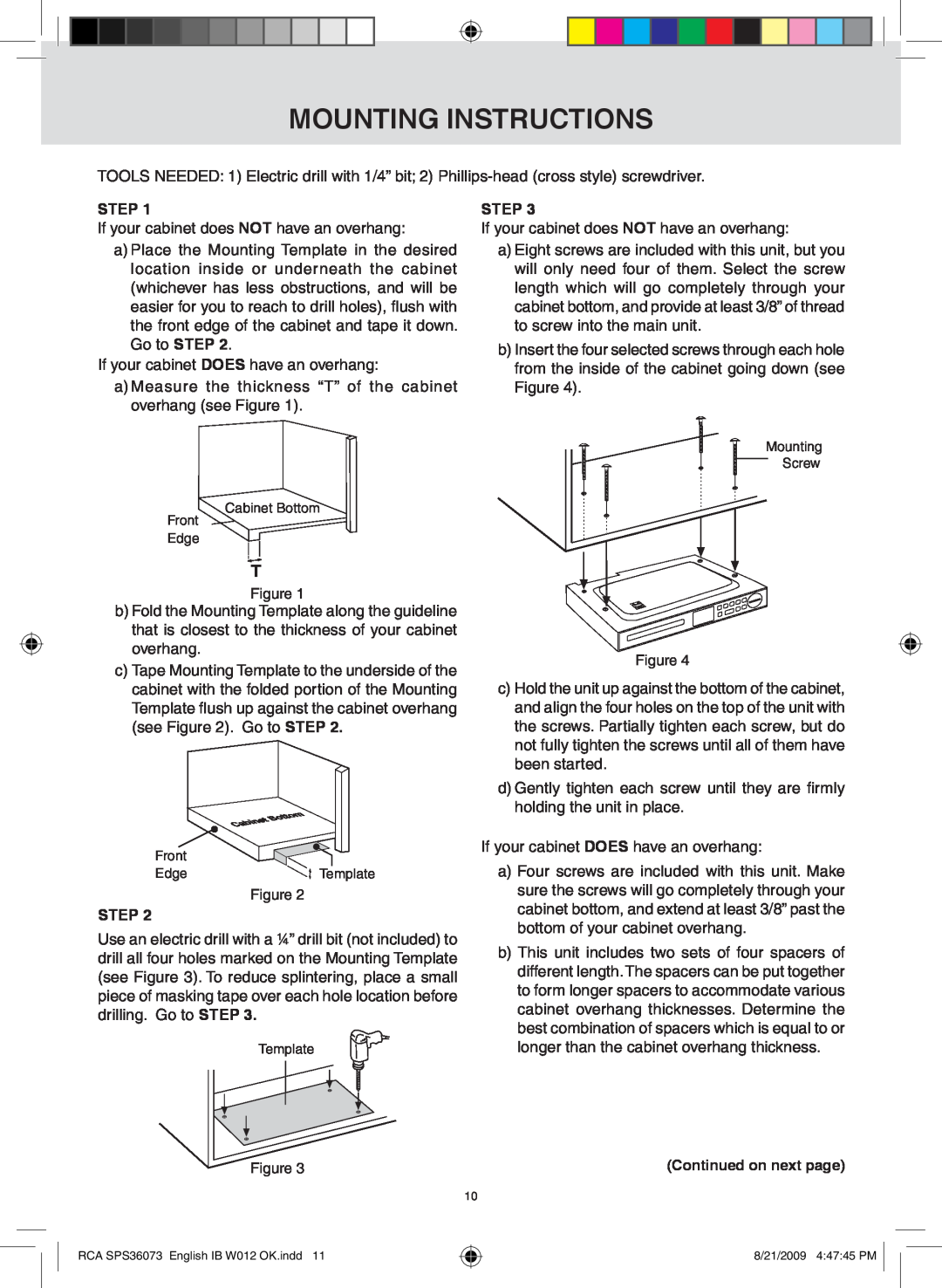 RCA SPS36073 owner manual mounting instructions 