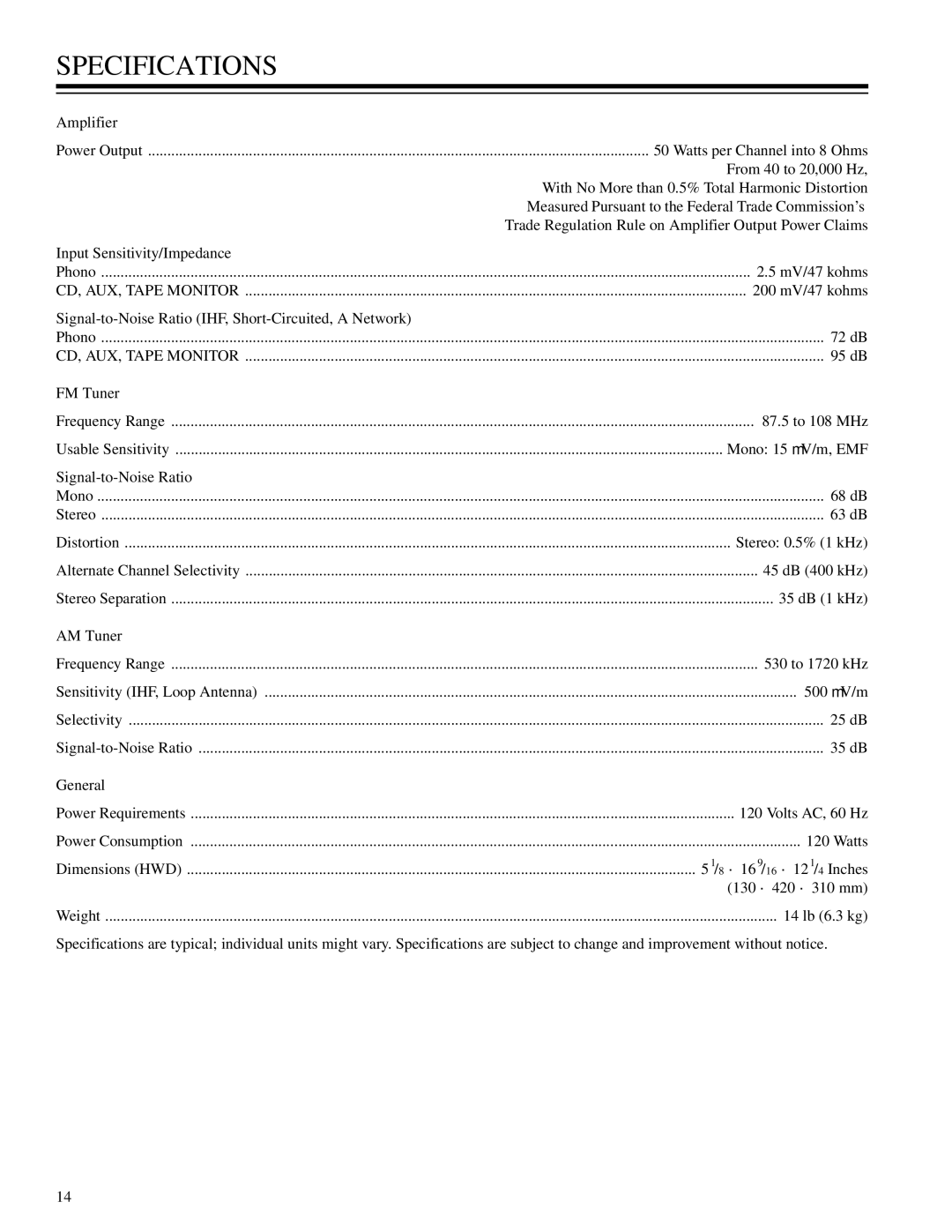 RCA STA-3850 owner manual Specifications 