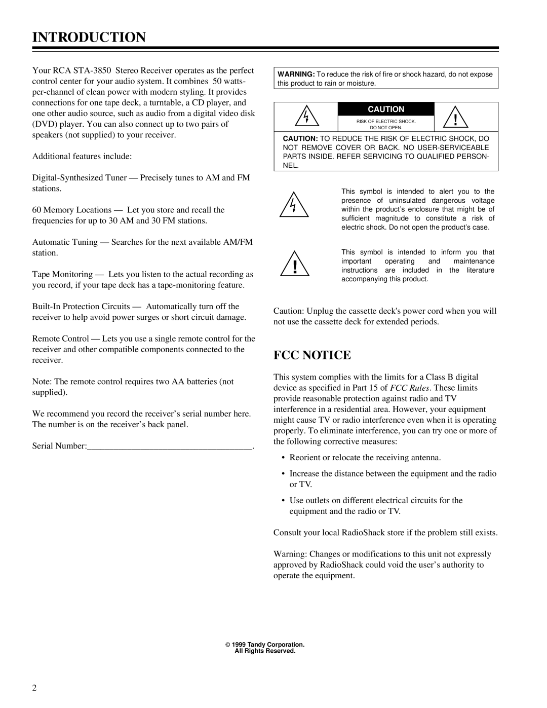 RCA STA-3850 owner manual Introduction 