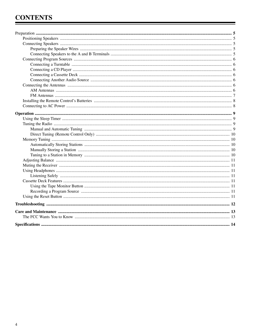 RCA STA-3850 owner manual Contents 