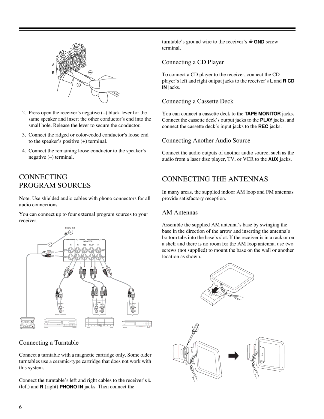 RCA STA-3850 owner manual Connecting Program Sources, Connecting the Antennas 