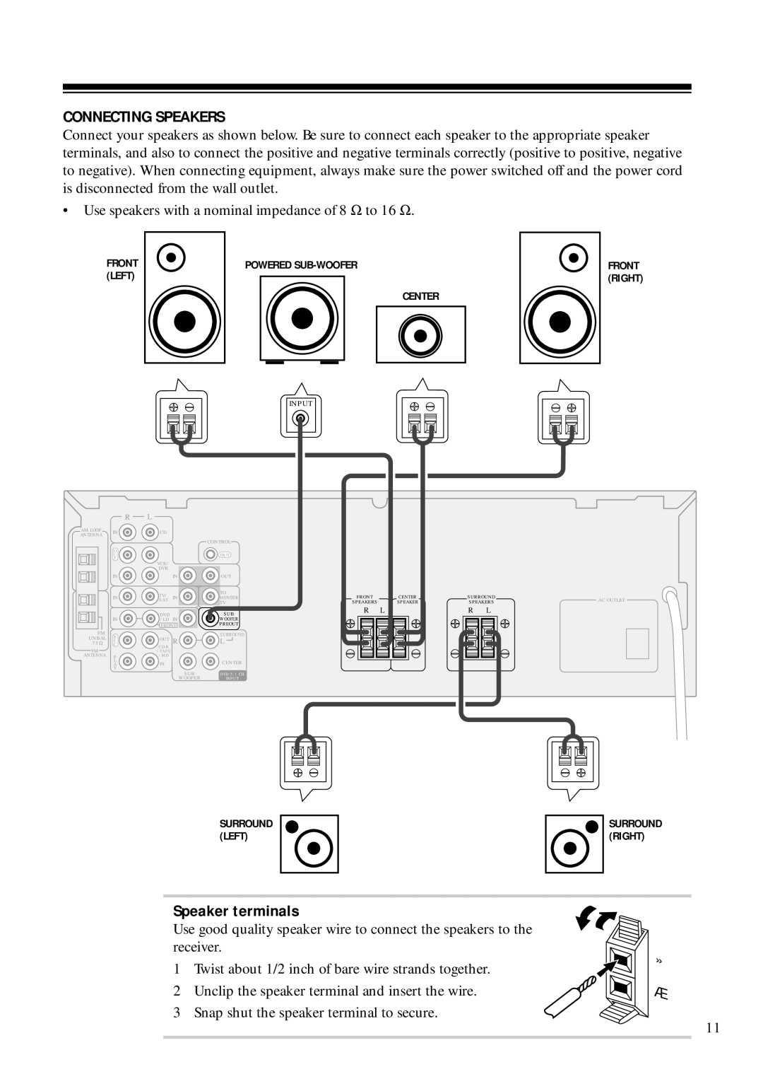 RCA STAV3860 owner manual Connecting Speakers, Speaker terminals 