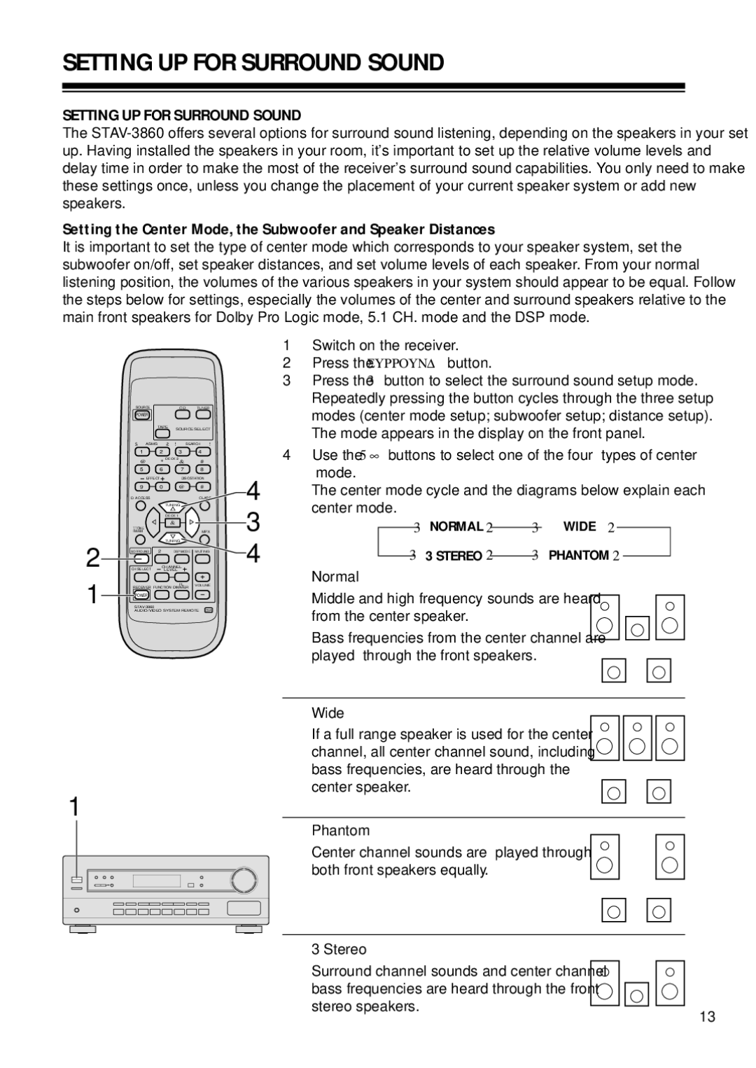 RCA STAV3860 owner manual Setting UP for Surround Sound 