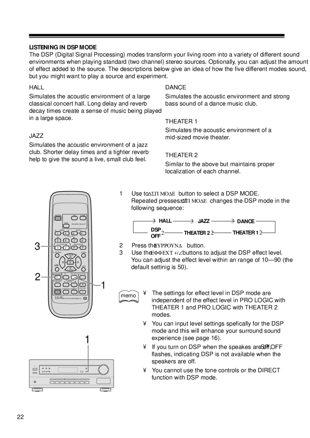 RCA STAV3860 owner manual Listening in DSP Mode, Hall 