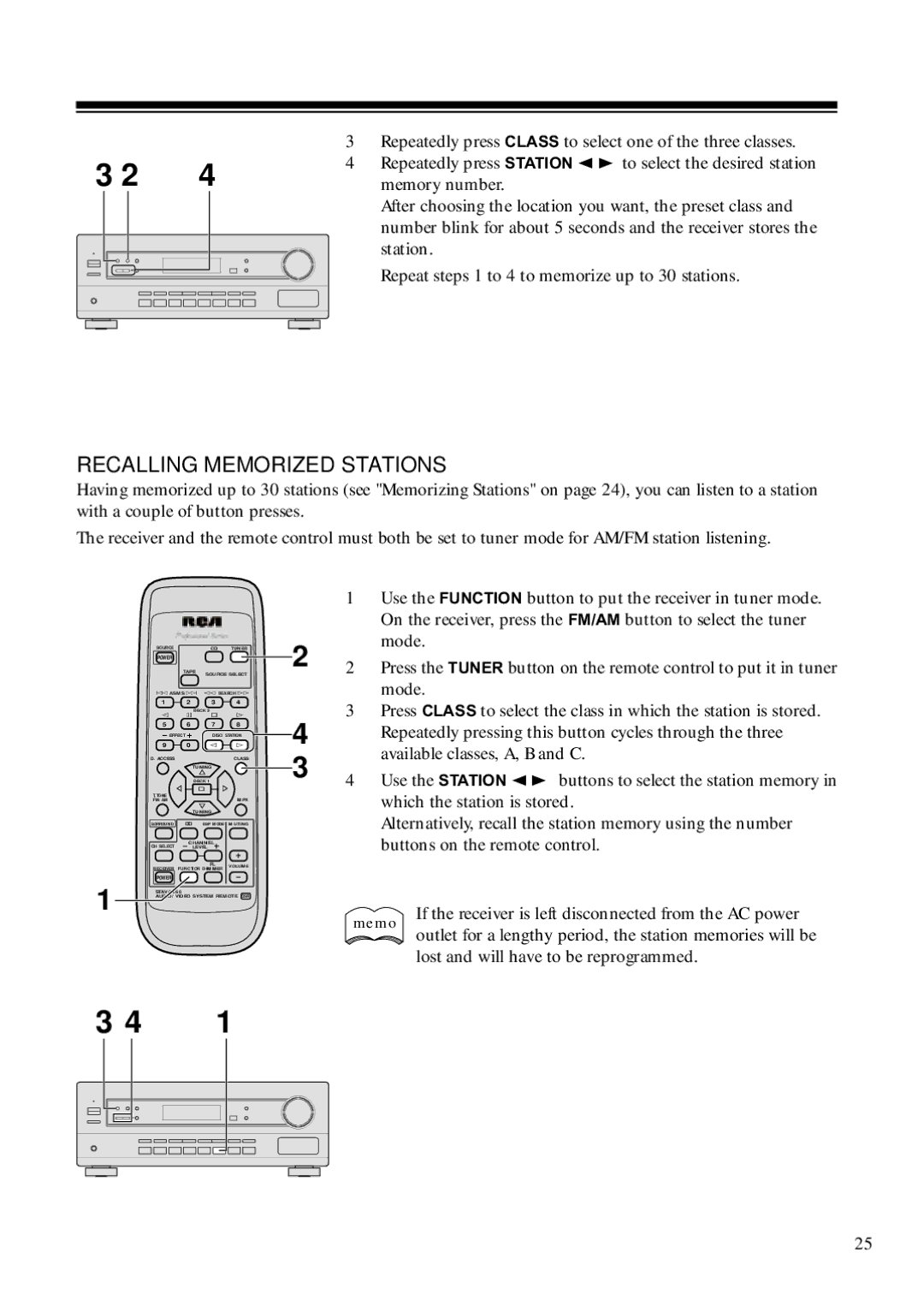 RCA STAV3860 owner manual Recalling Memorized Stations, @ # 