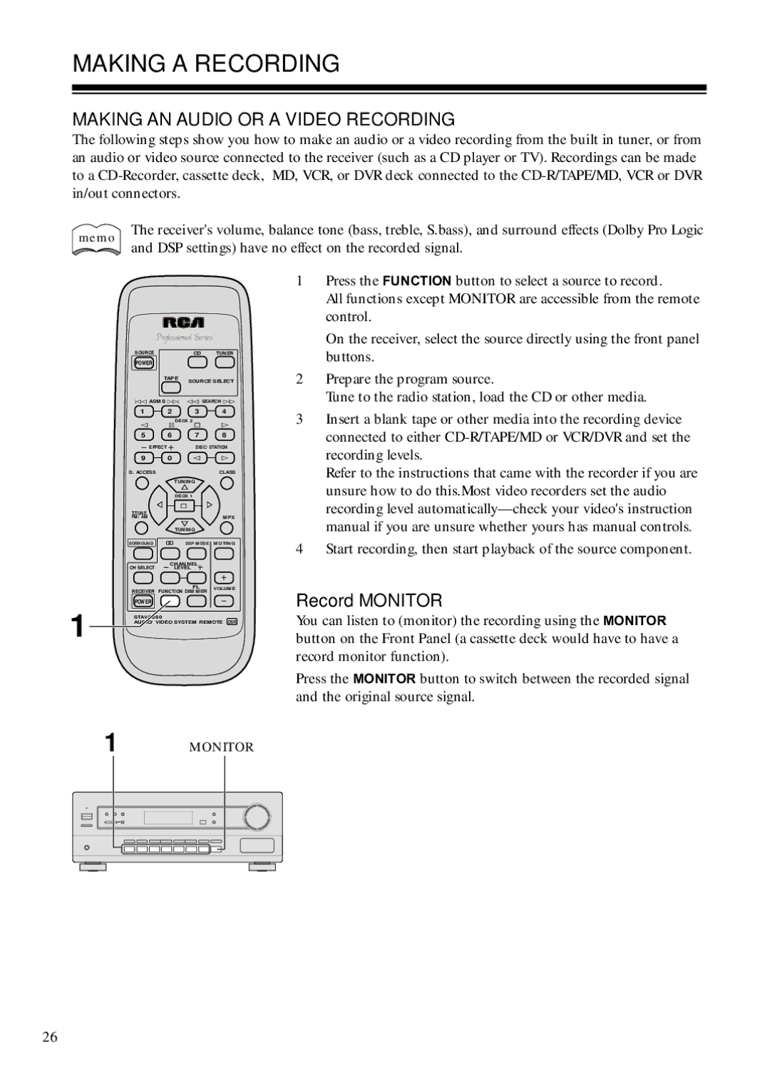 RCA STAV3860 owner manual Making a Recording, Making AN Audio or a Video Recording 