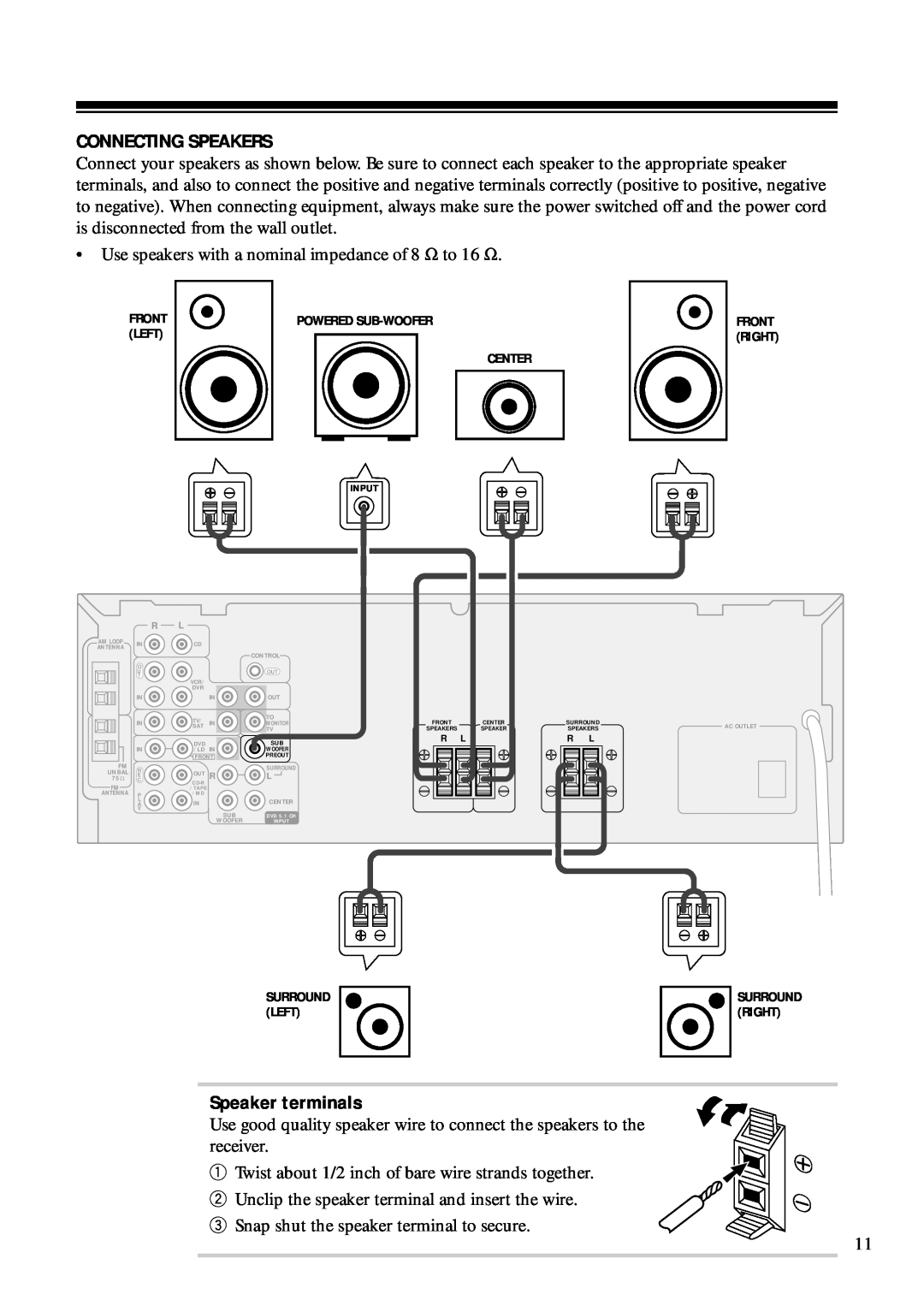 RCA STAV3860 owner manual Connecting Speakers, Speaker terminals 