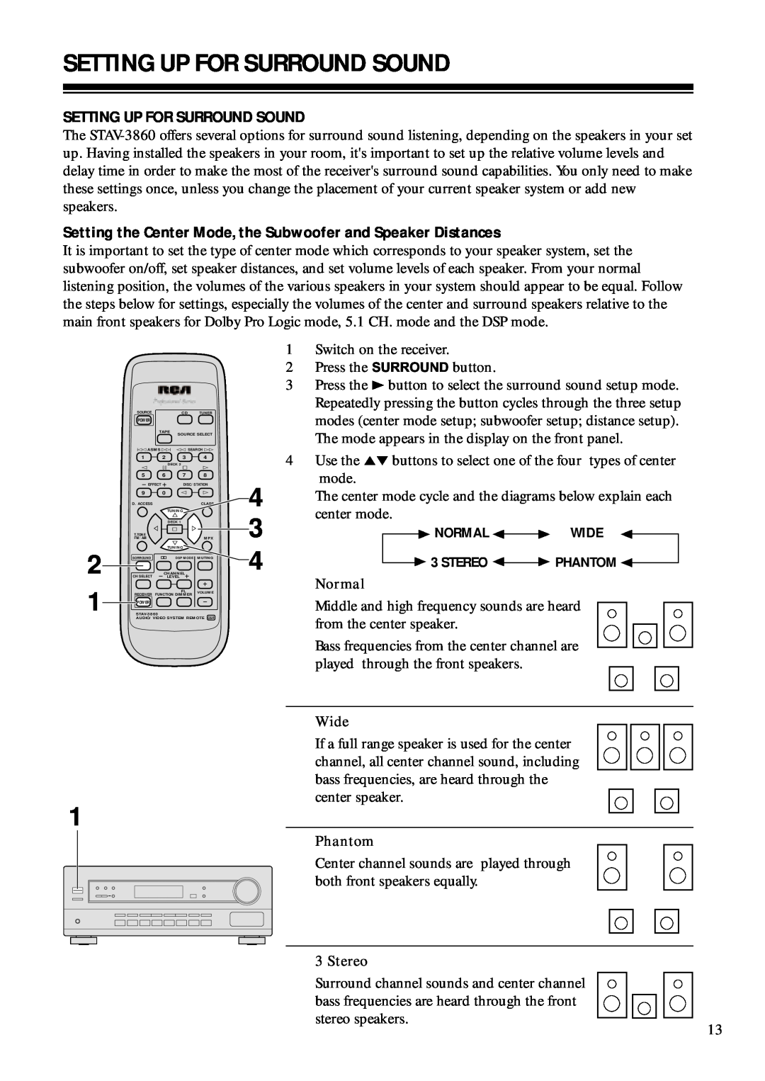 RCA STAV3860 owner manual Setting Up For Surround Sound 