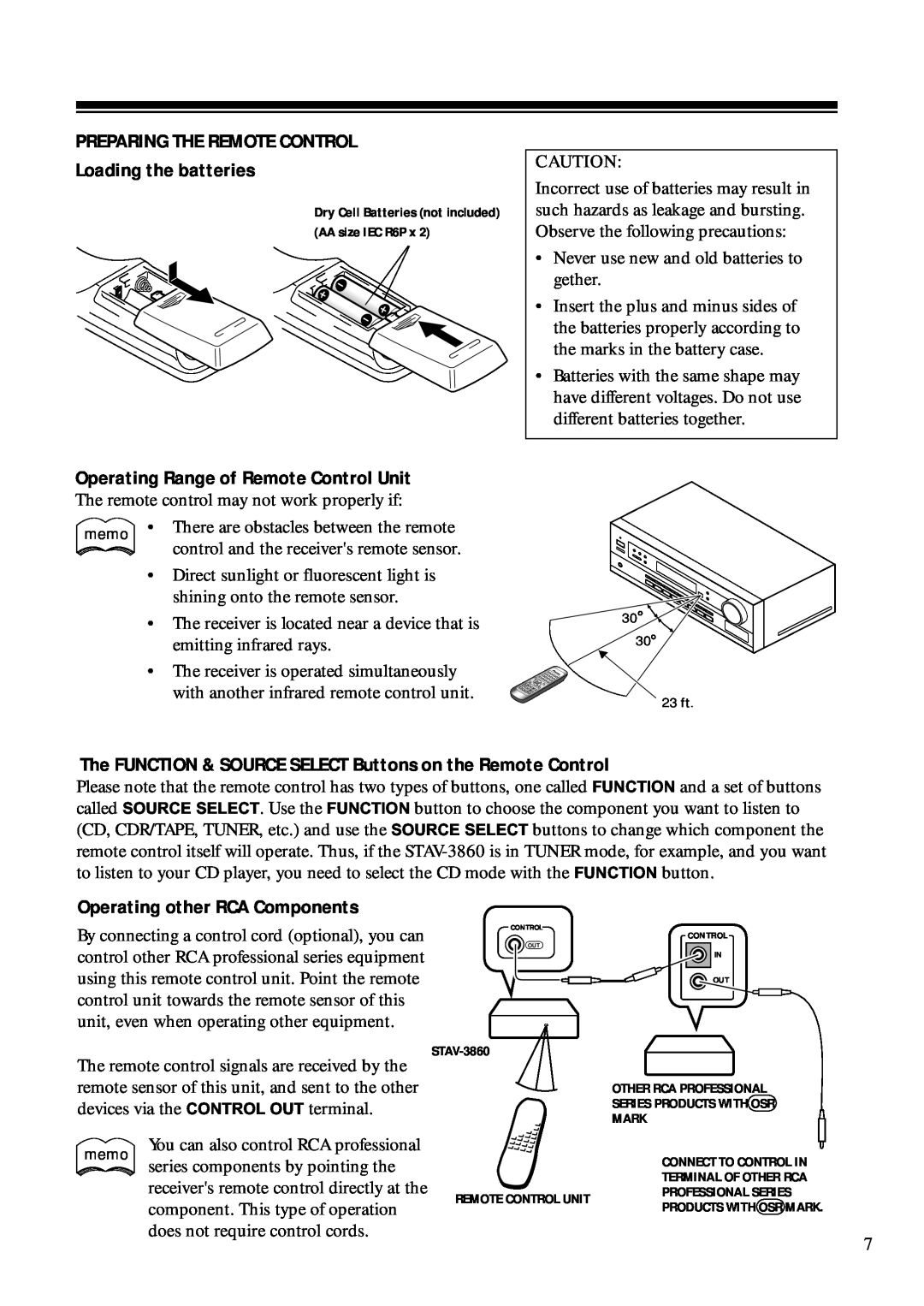 RCA STAV3860 owner manual Preparing The Remote Control, Loading the batteries, Operating other RCA Components 