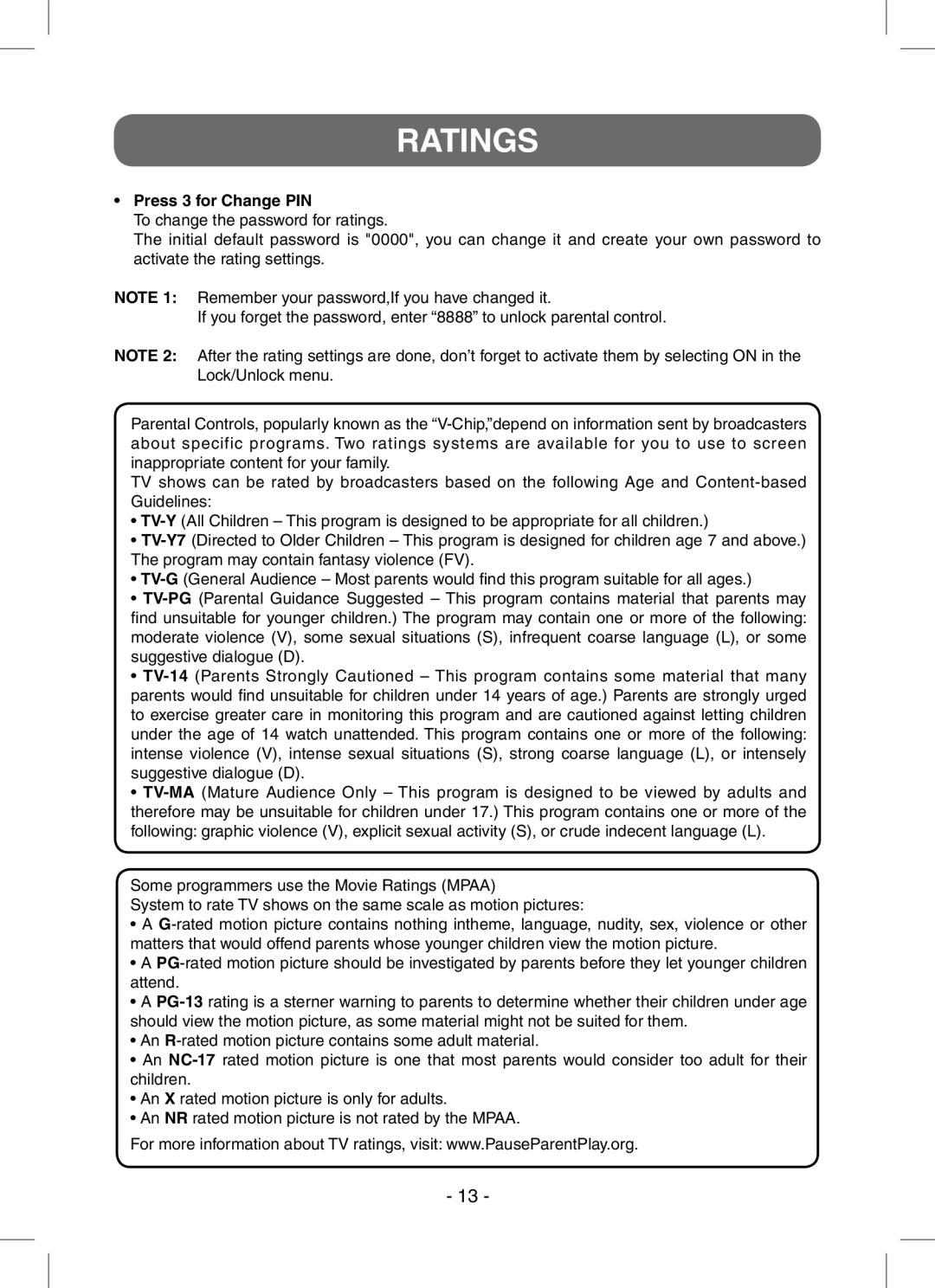 RCA STB7766C user manual Press 3 for Change PIN 