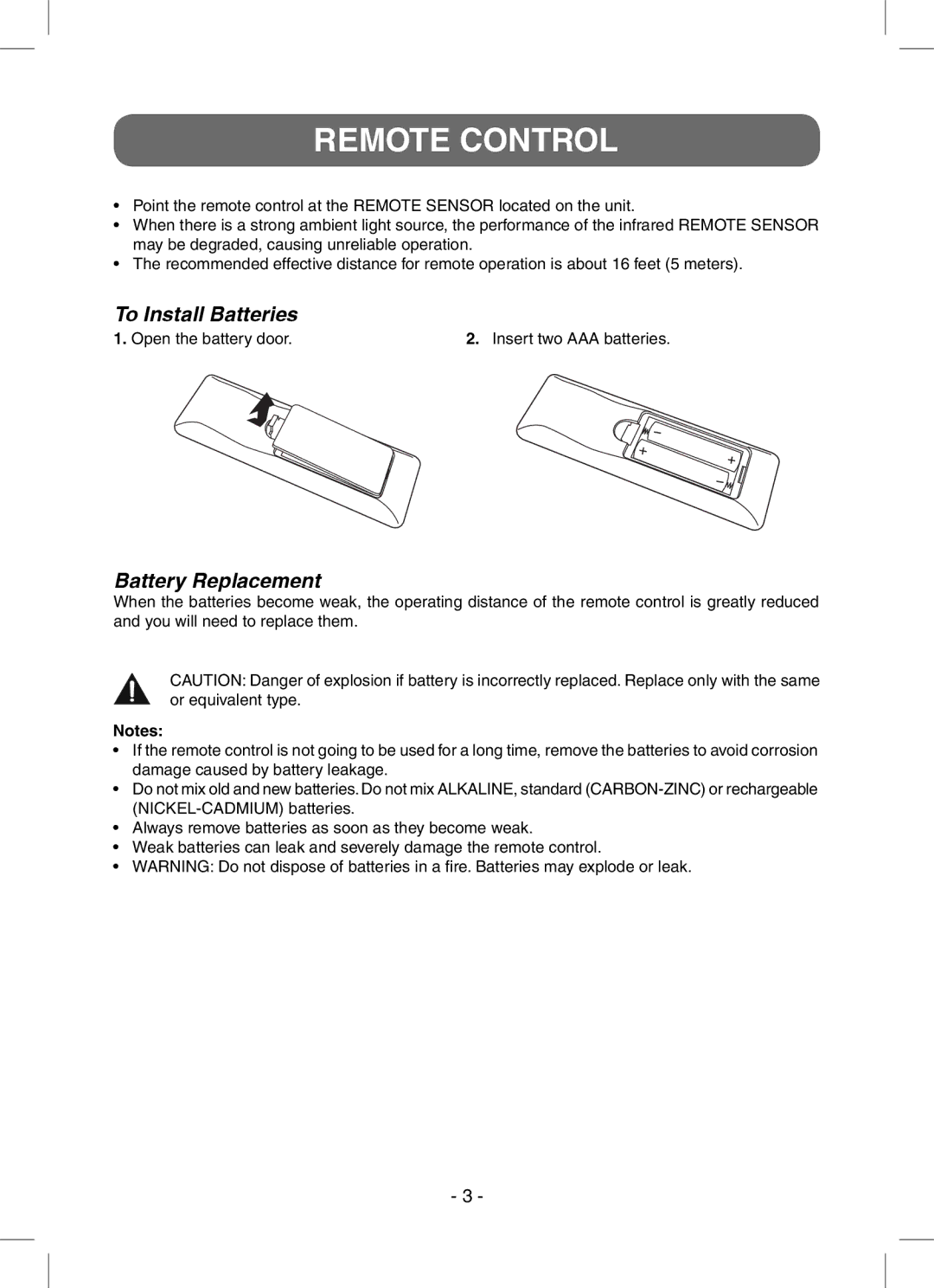 RCA STB7766C user manual Remote Control, To Install Batteries, Battery Replacement 