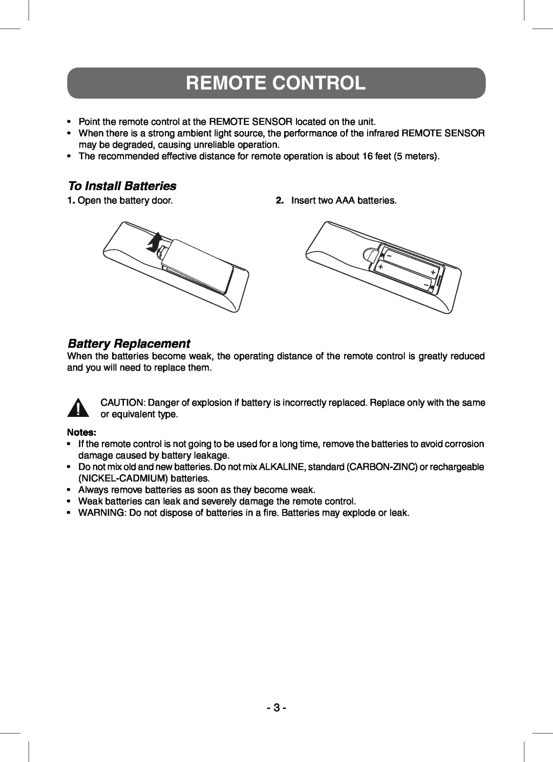 RCA STB7766C user manual Remote Control, To Install Batteries, Battery Replacement 