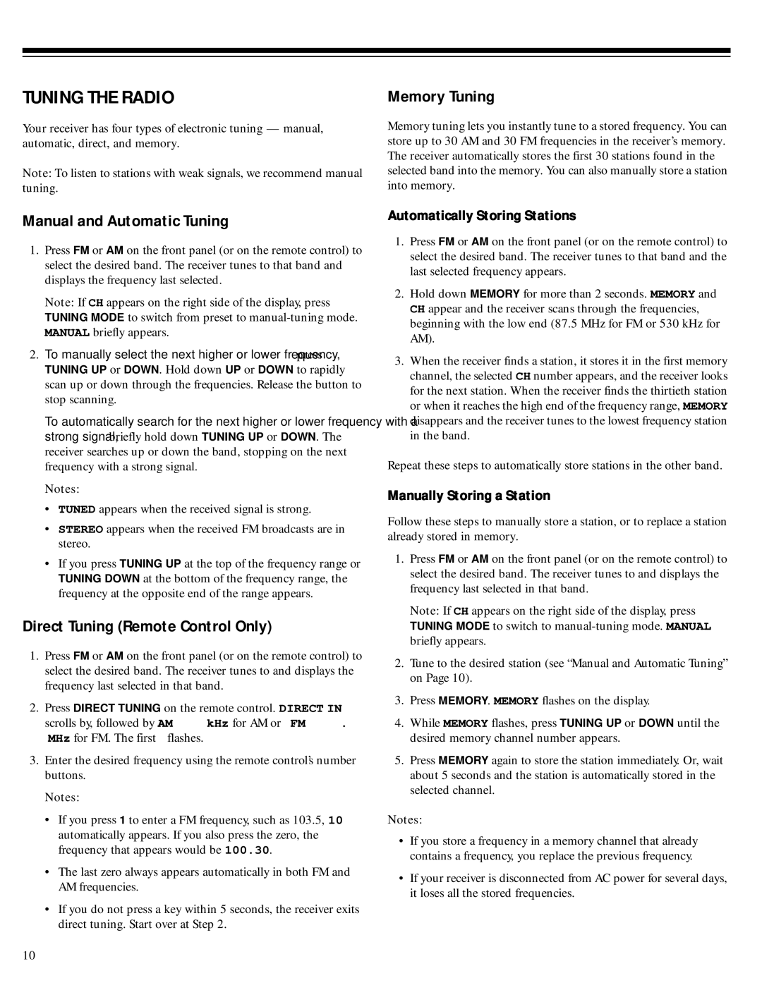 RCA Stereo Receiver with Remote Control owner manual Tuning the Radio, Manual and Automatic Tuning 