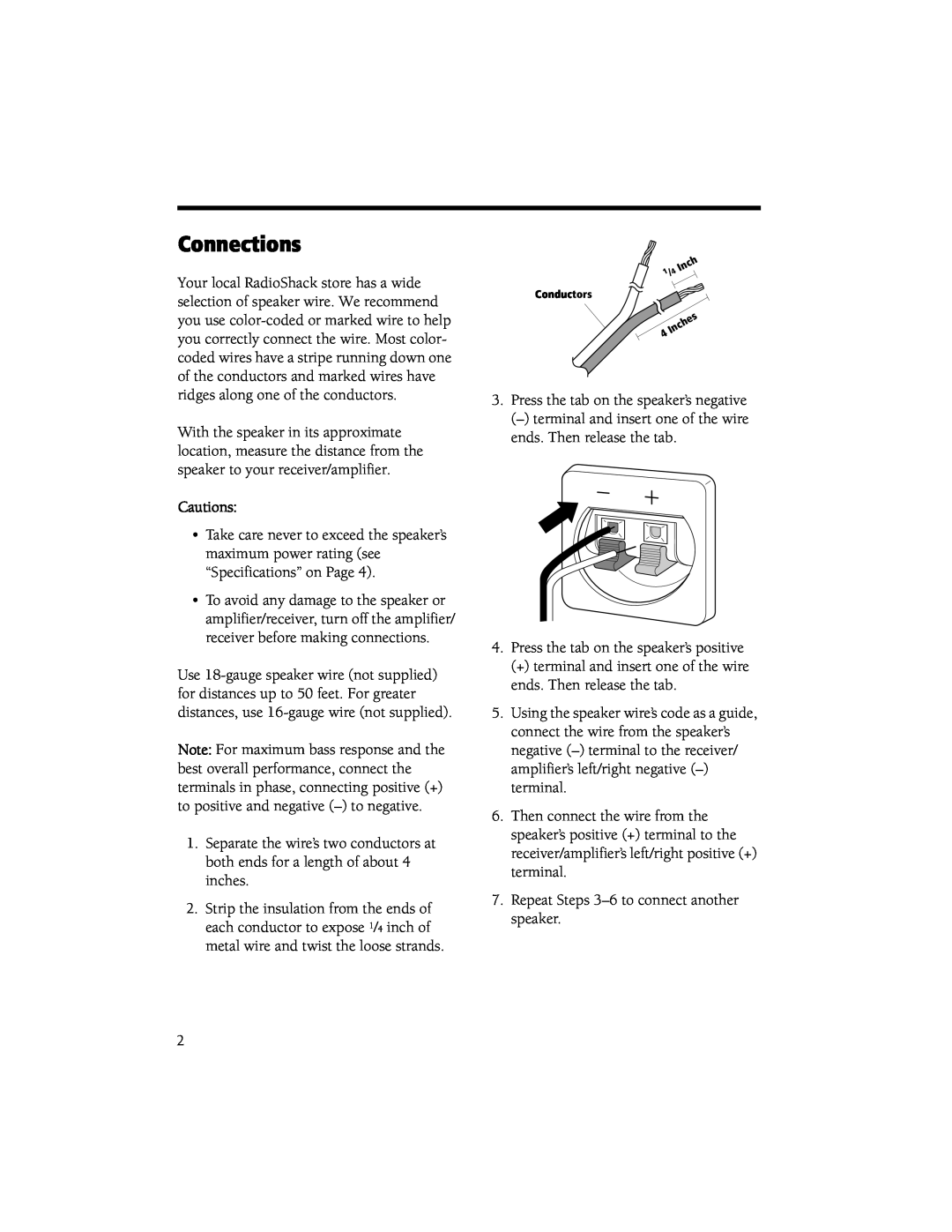 RCA STS-830 manual Connections, Cautions 