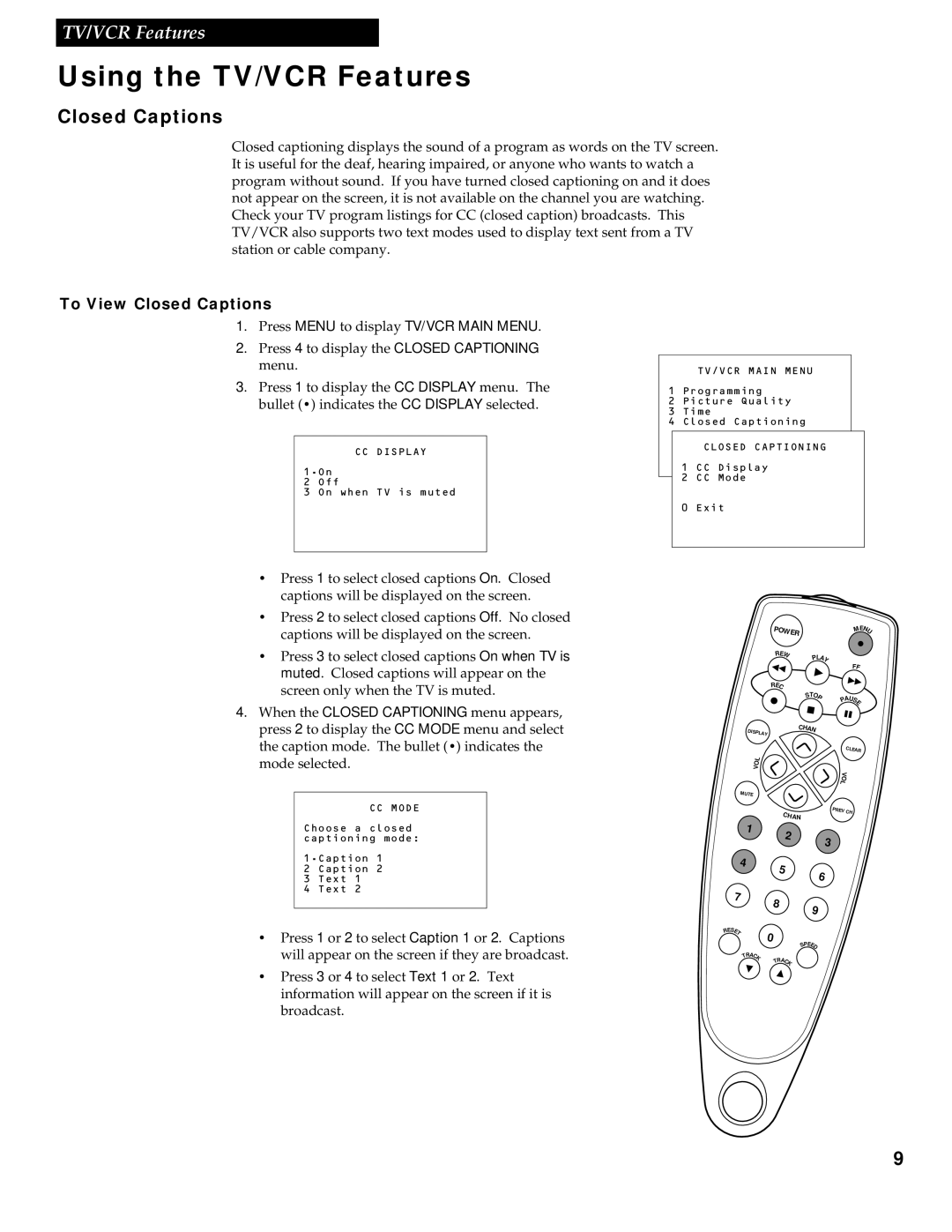 RCA T13017WH manual To View Closed Captions 