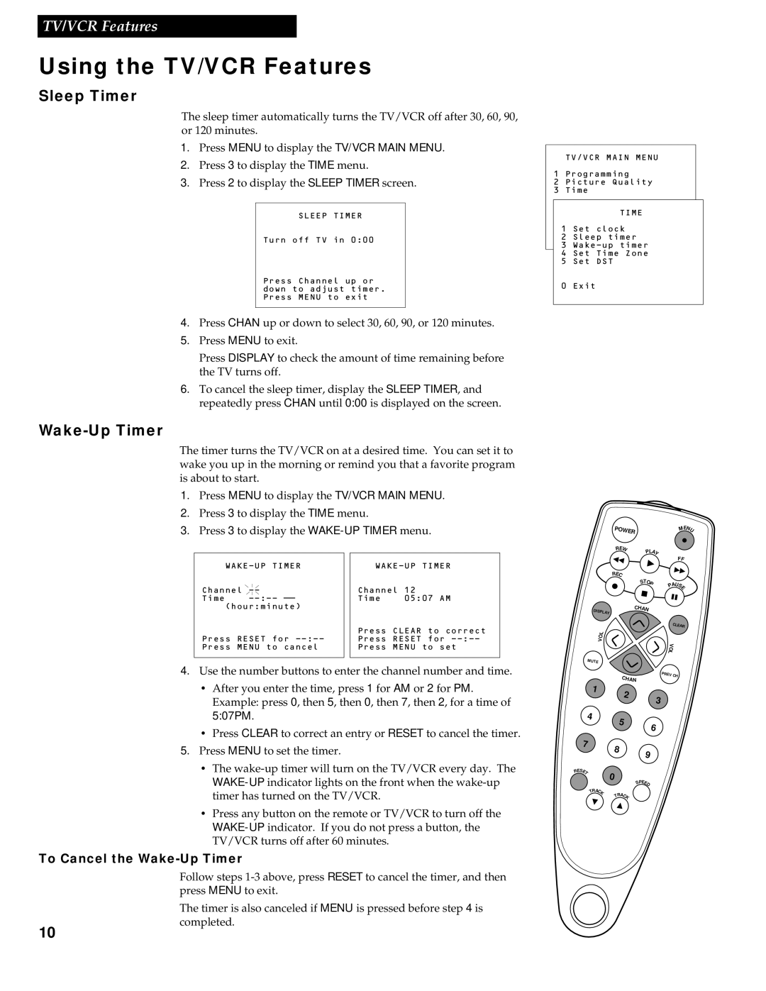 RCA T13017WH manual Sleep Timer, To Cancel the Wake-Up Timer 