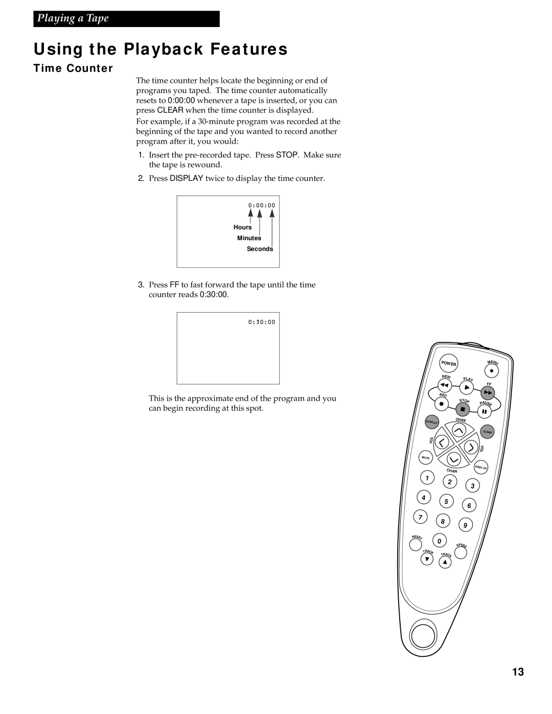 RCA T13017WH manual Time Counter 