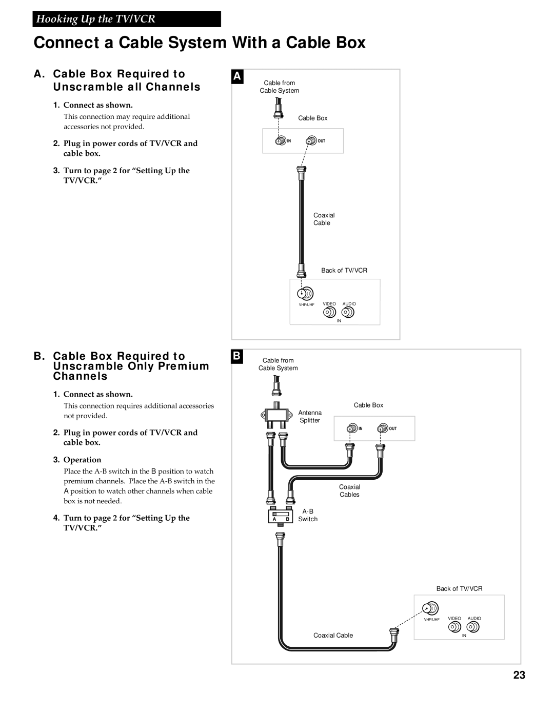 RCA T13017WH manual Connect a Cable System With a Cable Box, Cable Box Required to Unscramble all Channels 