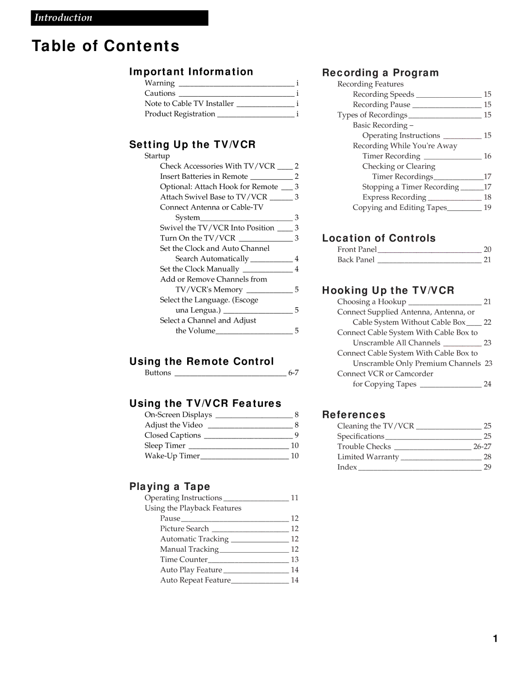 RCA T13017WH manual Table of Contents 