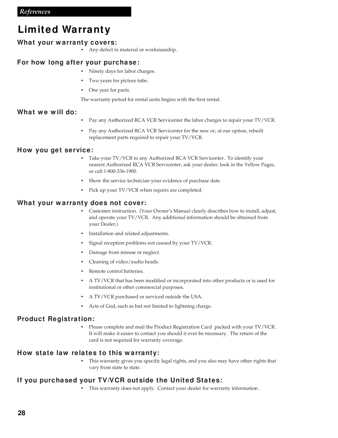 RCA T13017WH manual Limited Warranty 