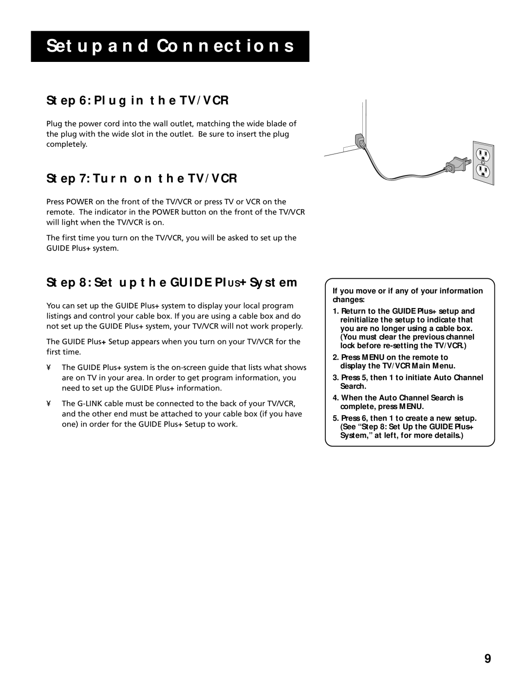 RCA T13066, T19067 manual Plug in the TV/VCR, Turn on the TV/VCR, SET UP the Guide PIUS+ System 