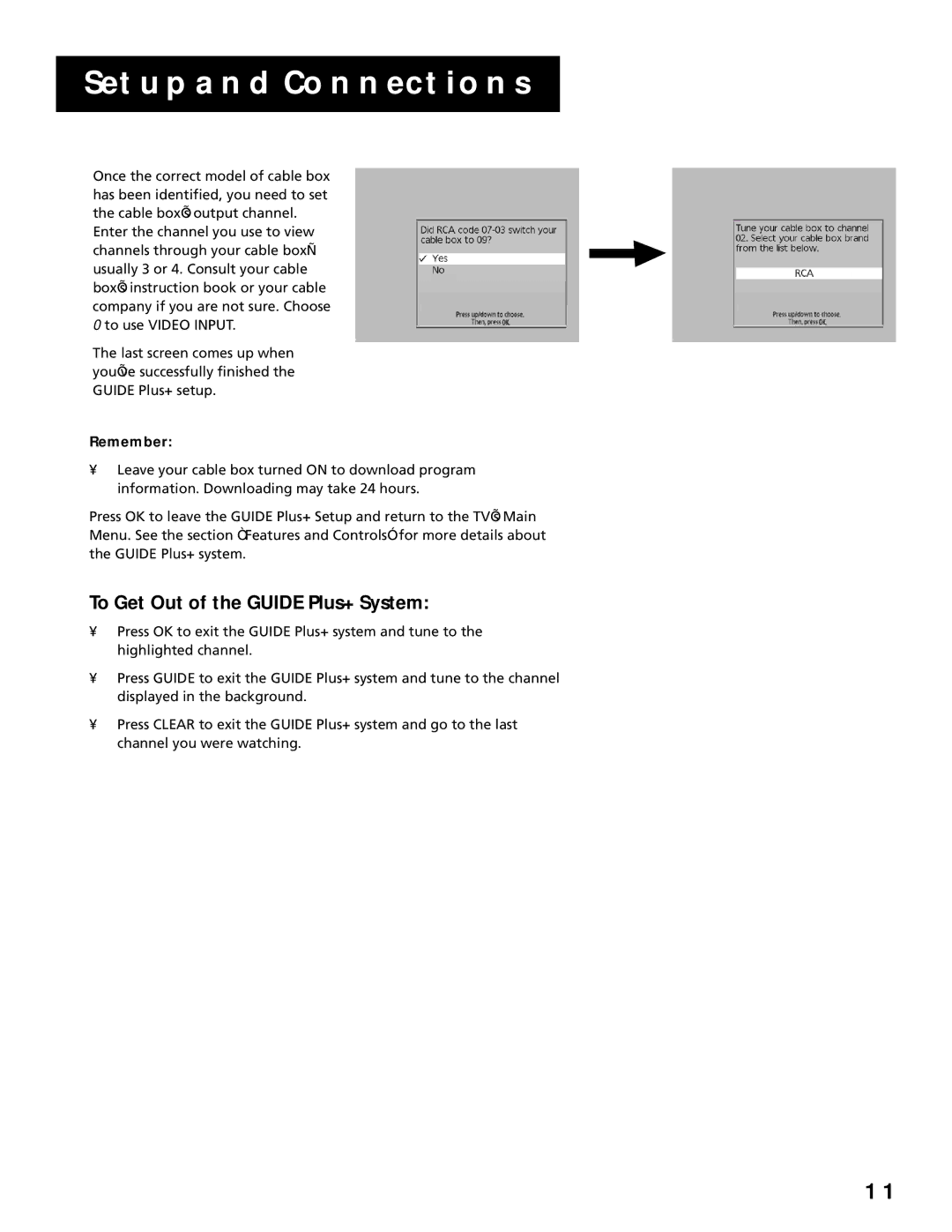 RCA T13066, T19067 manual To Get Out of the Guide Plus+ System, Remember 