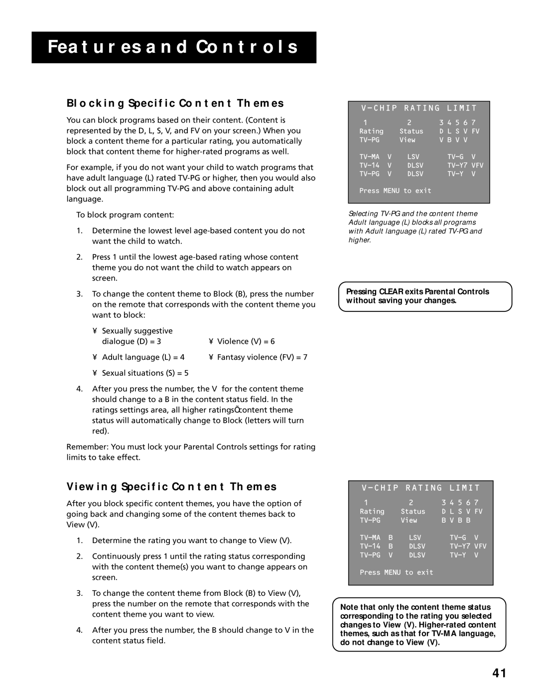 RCA T13066, T19067 manual Blocking Specific Content Themes, Viewing Specific Content Themes 